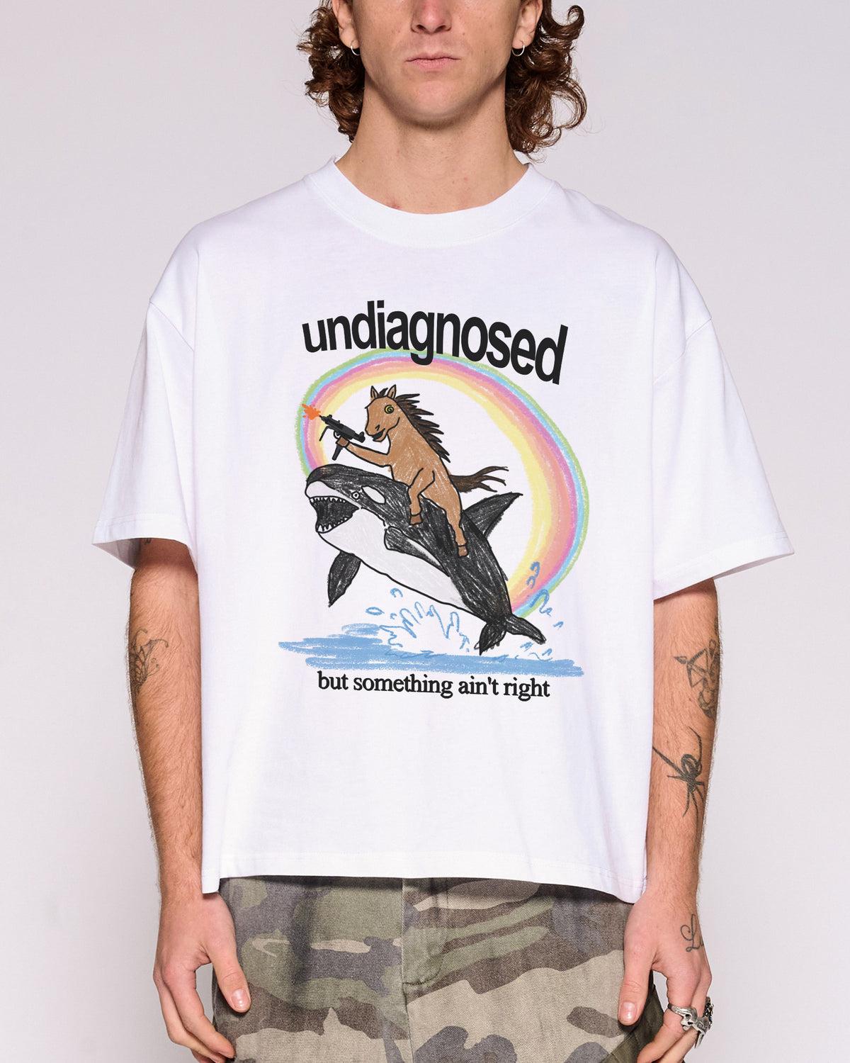 Undiagnosed White Oversized Crop Tee Close-Up