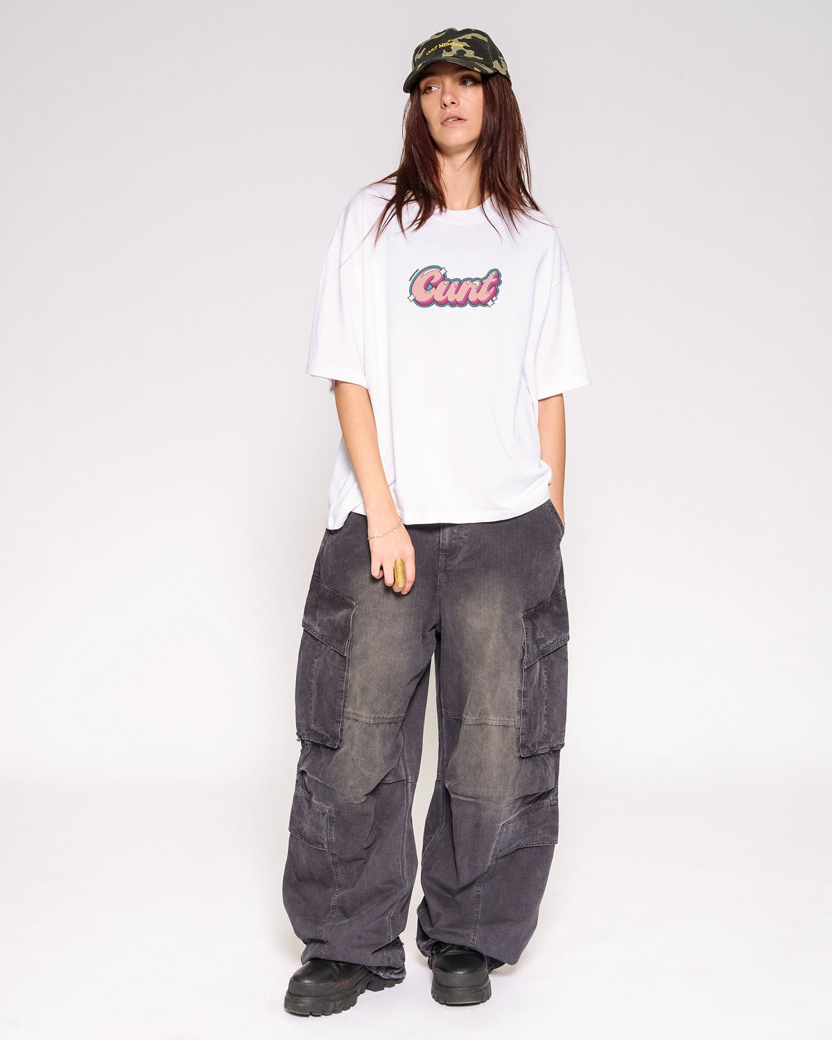 Cunt White Oversized Crop Tee Full-Body