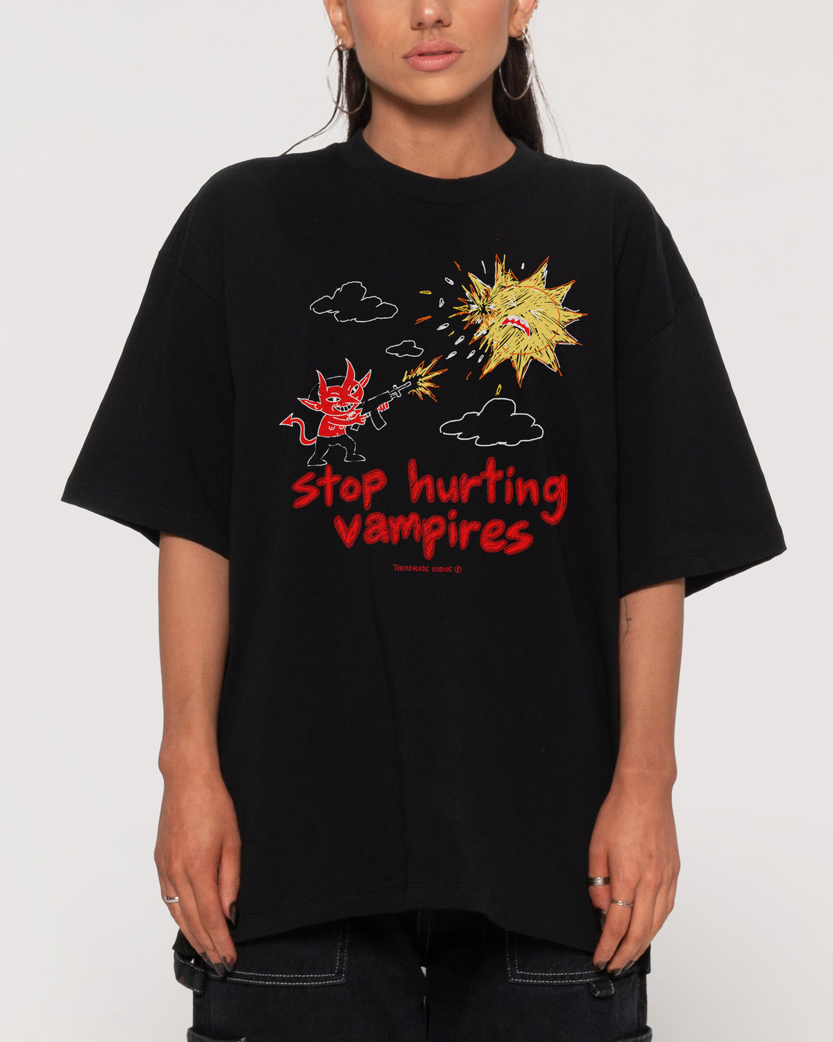 Stop Hurting Vampires Black Oversized Tee
