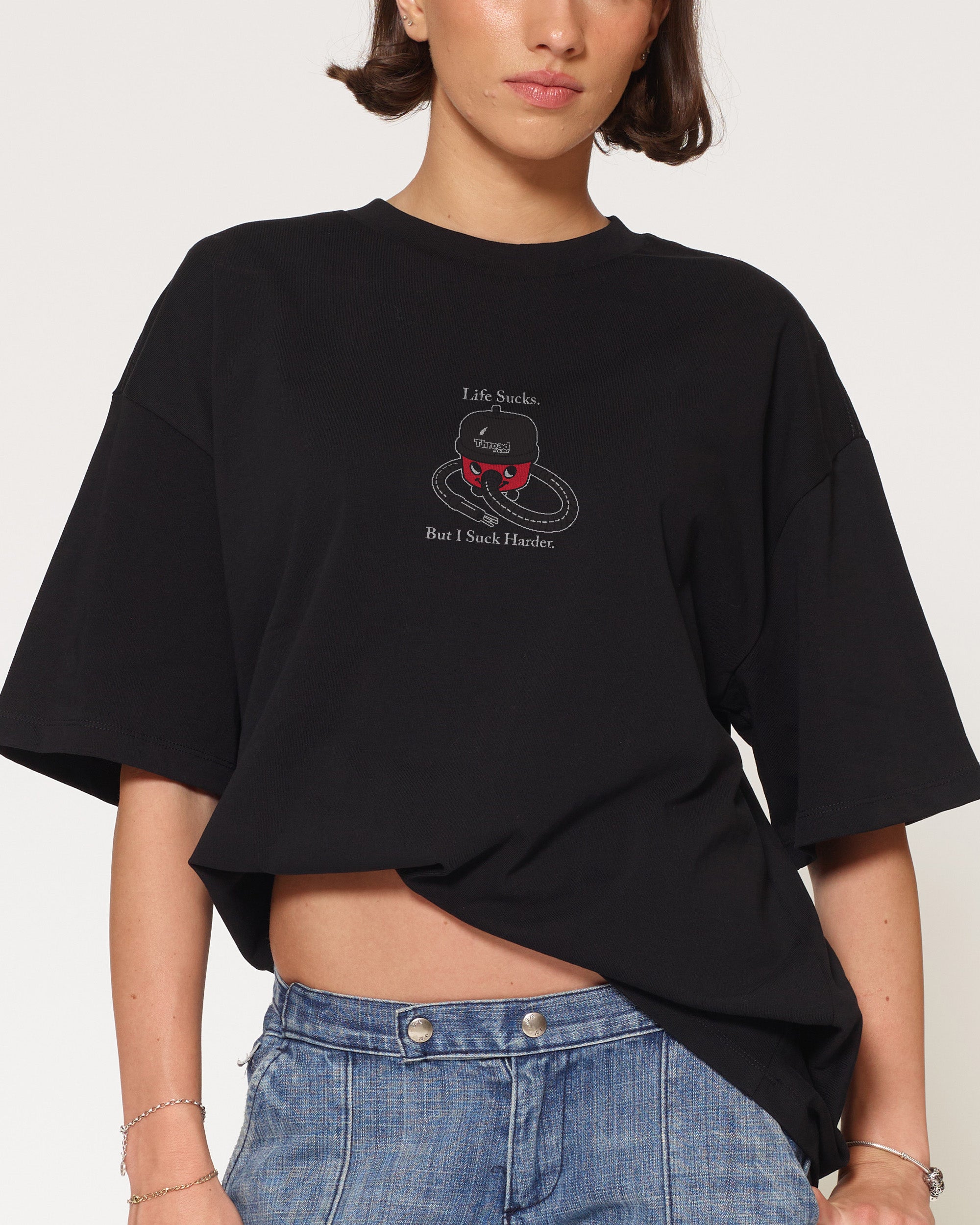 Life Sucks Black Oversized Tee