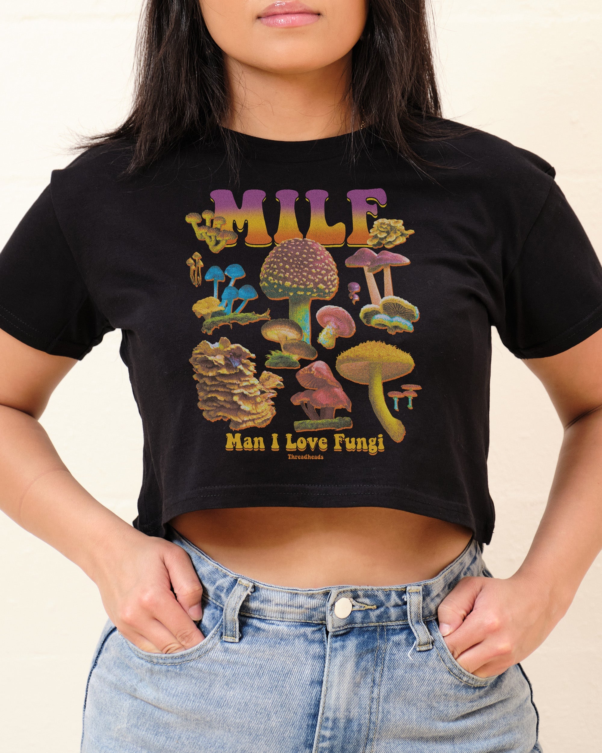 MILF Fungi Crop Tee Australia Online Black