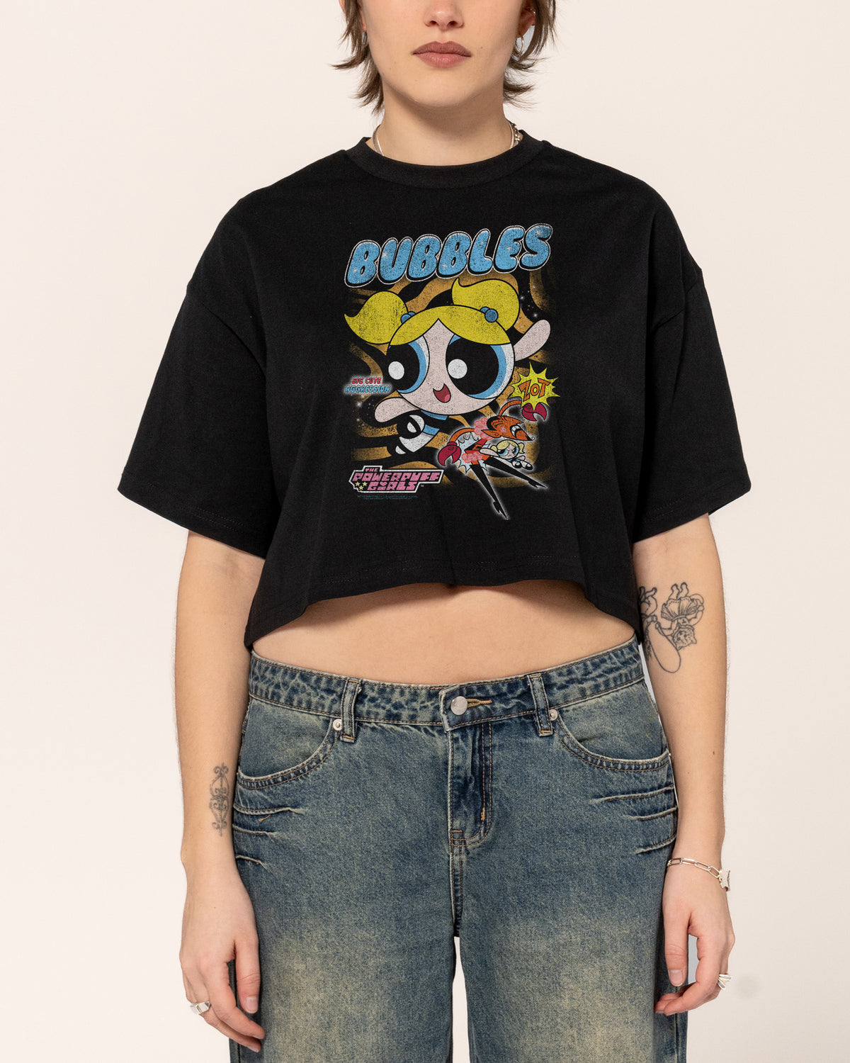 Bubbles Black Crop Tee