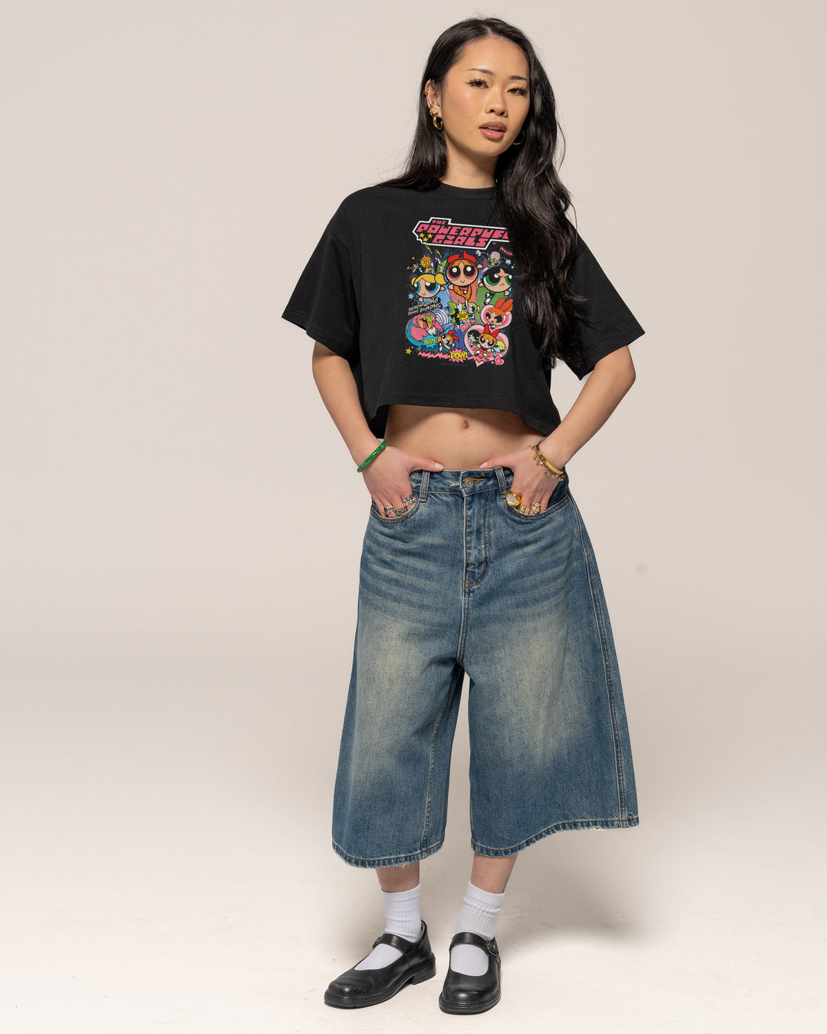 Powerpuff Girls Vintage Black Crop Tee