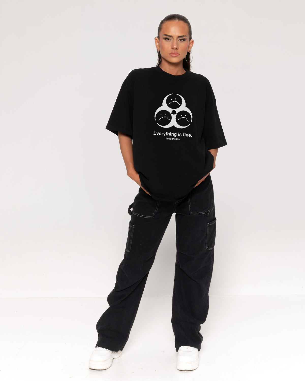 Everything Is Fine Biohazard Black Oversized Tee