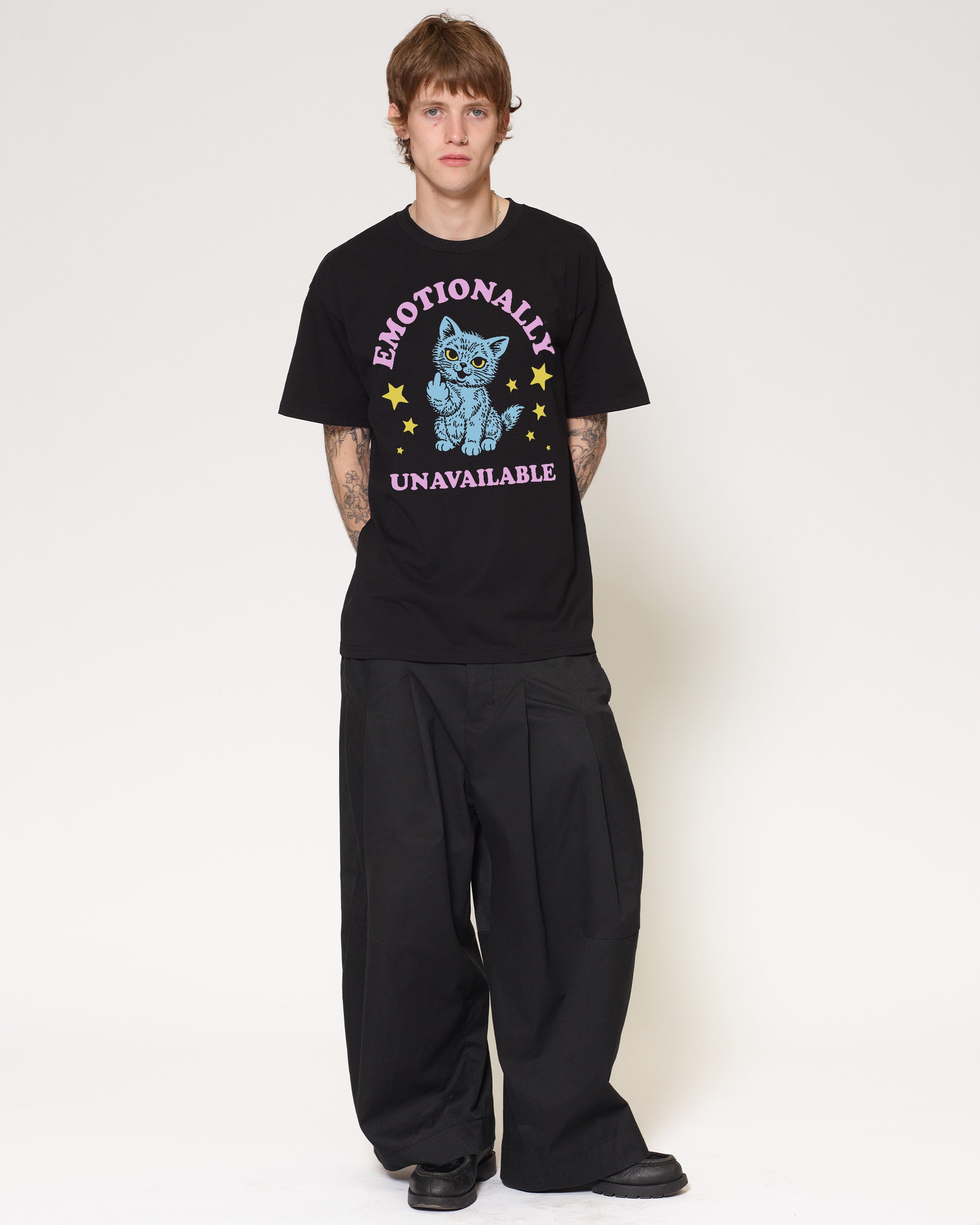 Emotionally Unavailable Cat Black T-Shirt