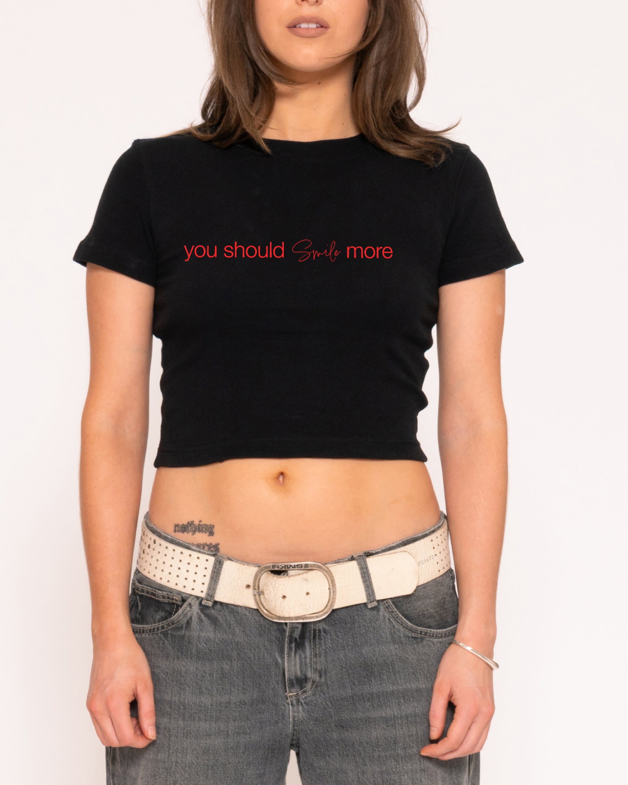 You Should Smile More Black Baby Tee