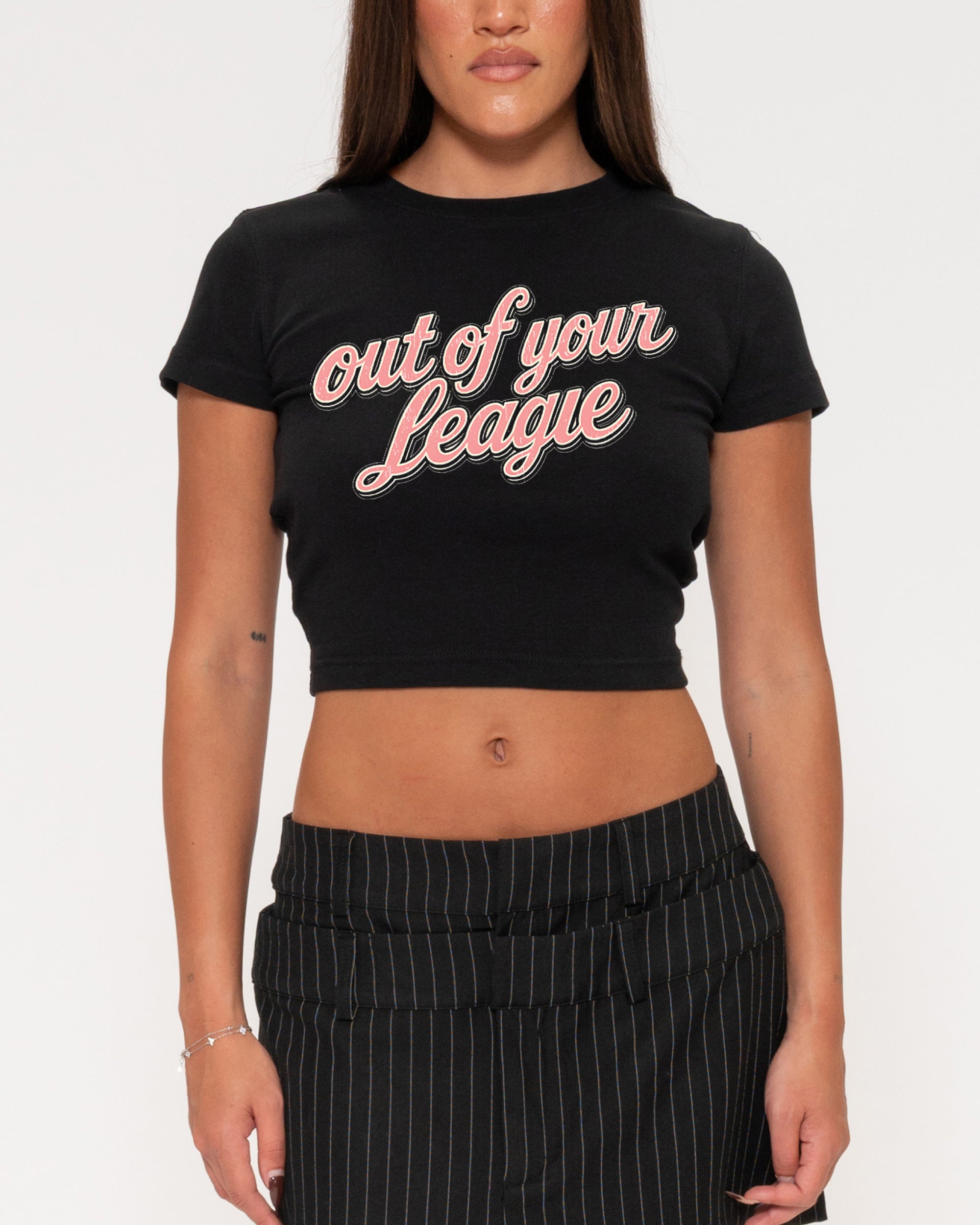 Out of Your League Black Baby Tee