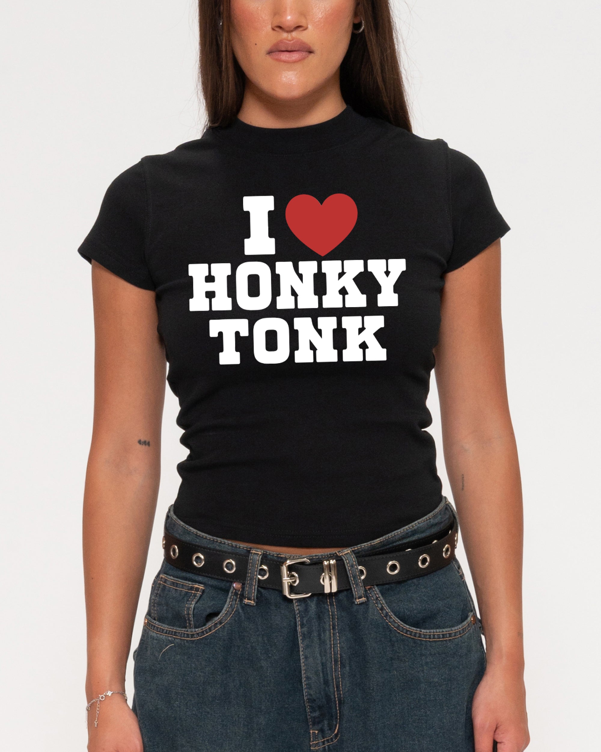 I Love Honky Tonk Black Longline Baby Tee