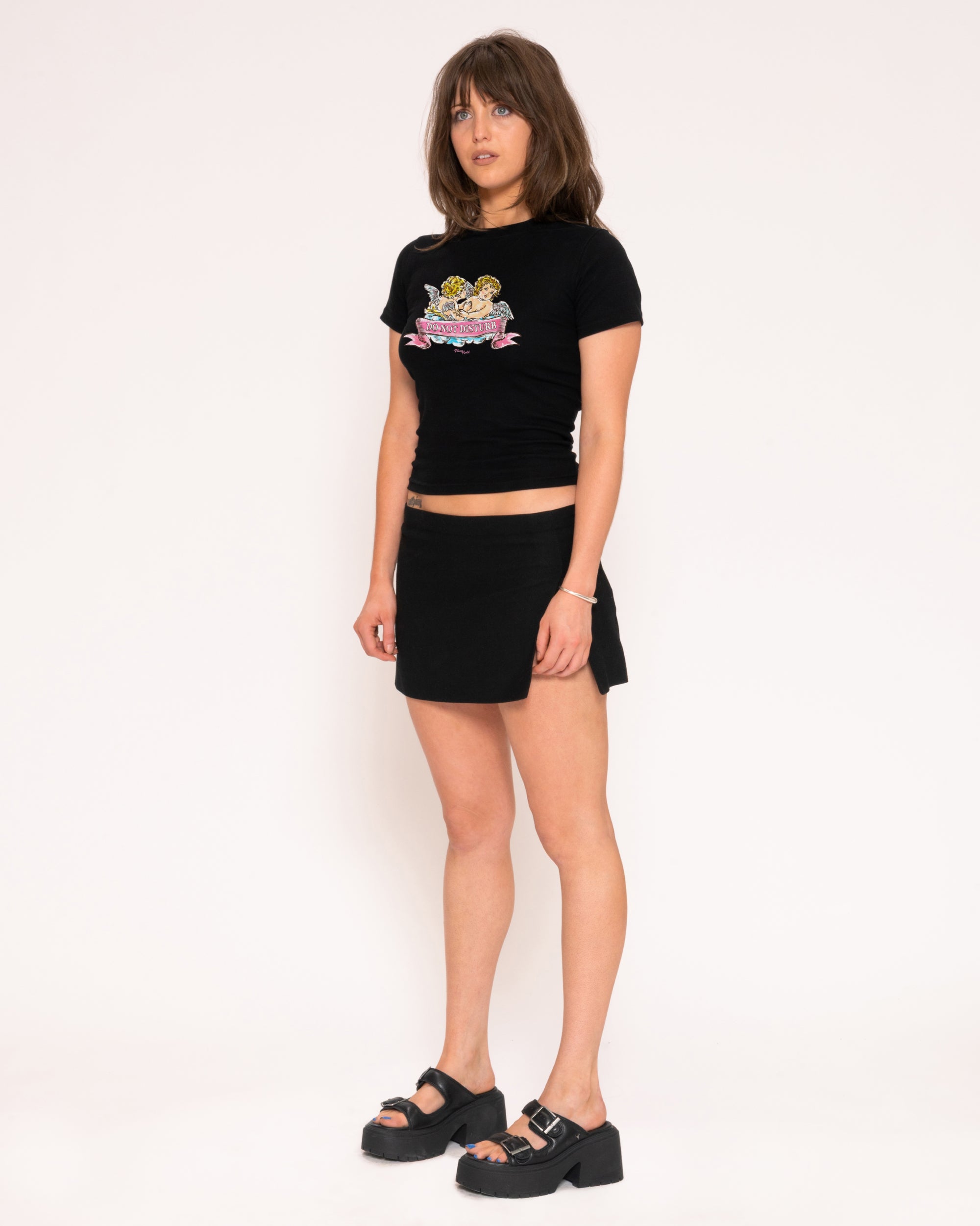Do Not Disturb Black Longline Baby Tee