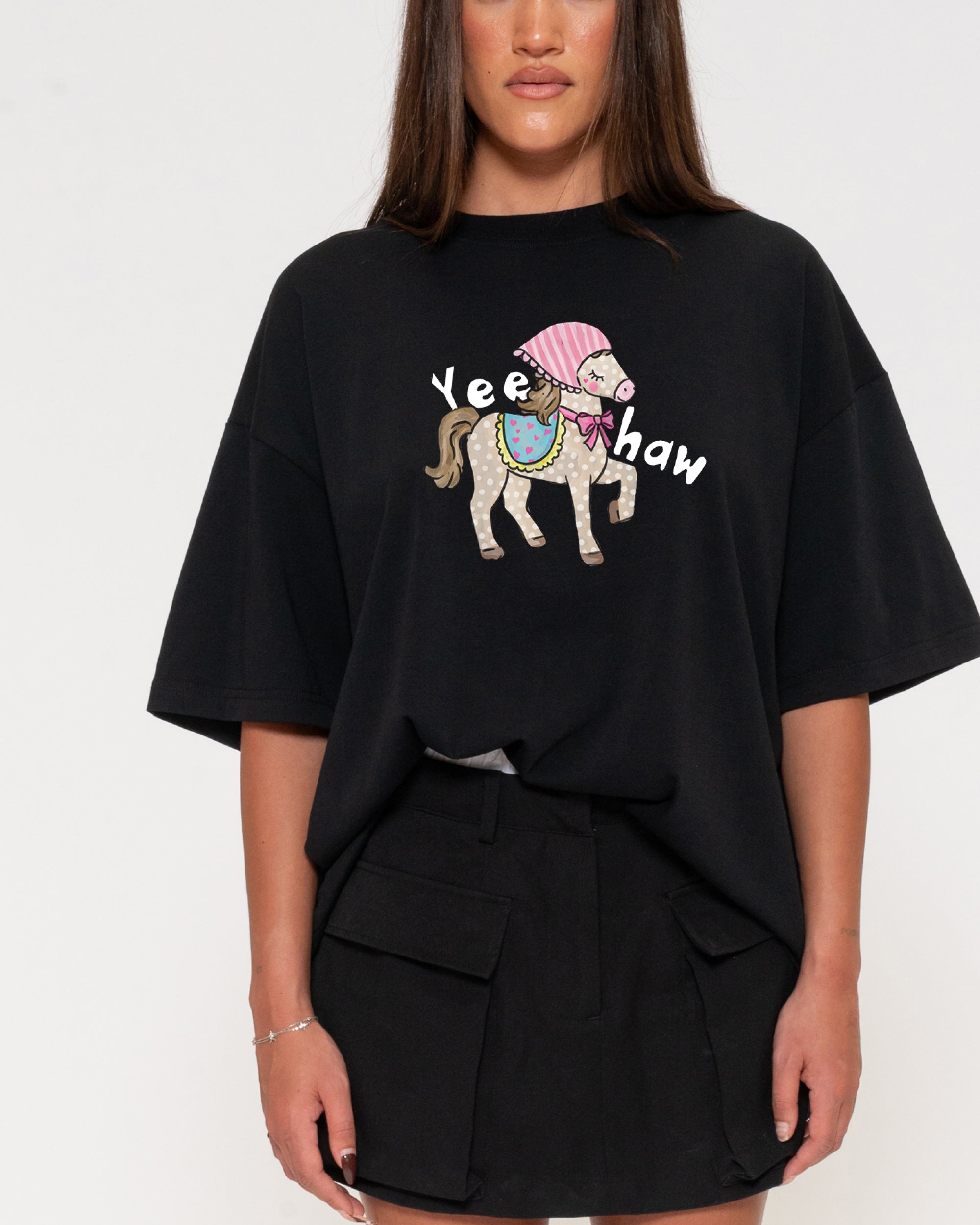 Yeehaw Black Boxy Crop Tee