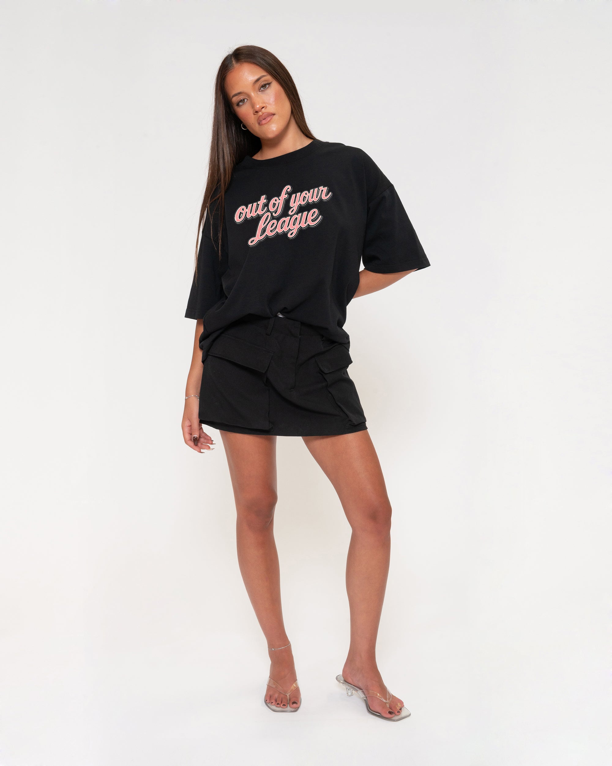 Out of Your League Black Boxy Crop Tee