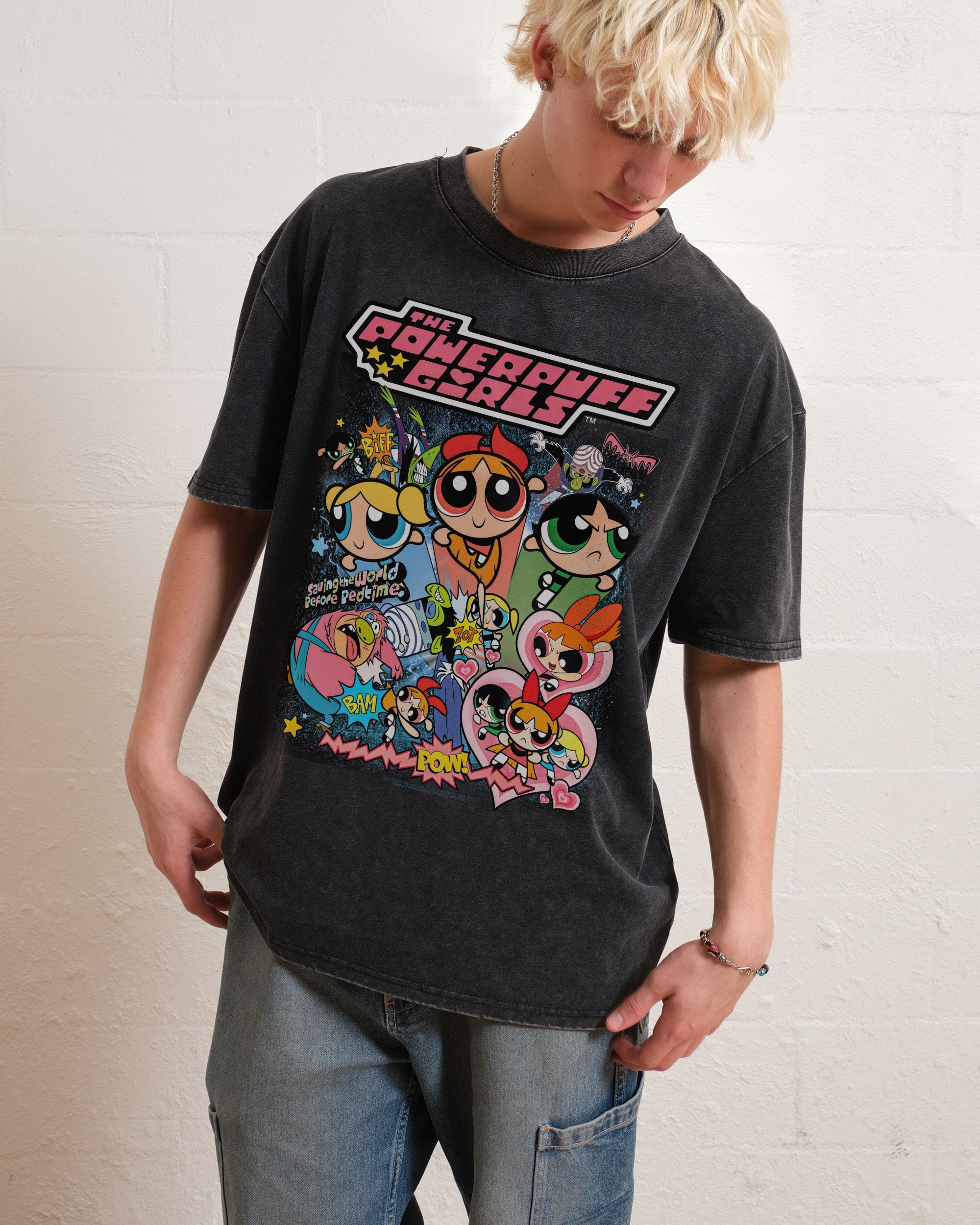 Powerpuff Girls Bootleg Wash Tee Australia Online Black Stone