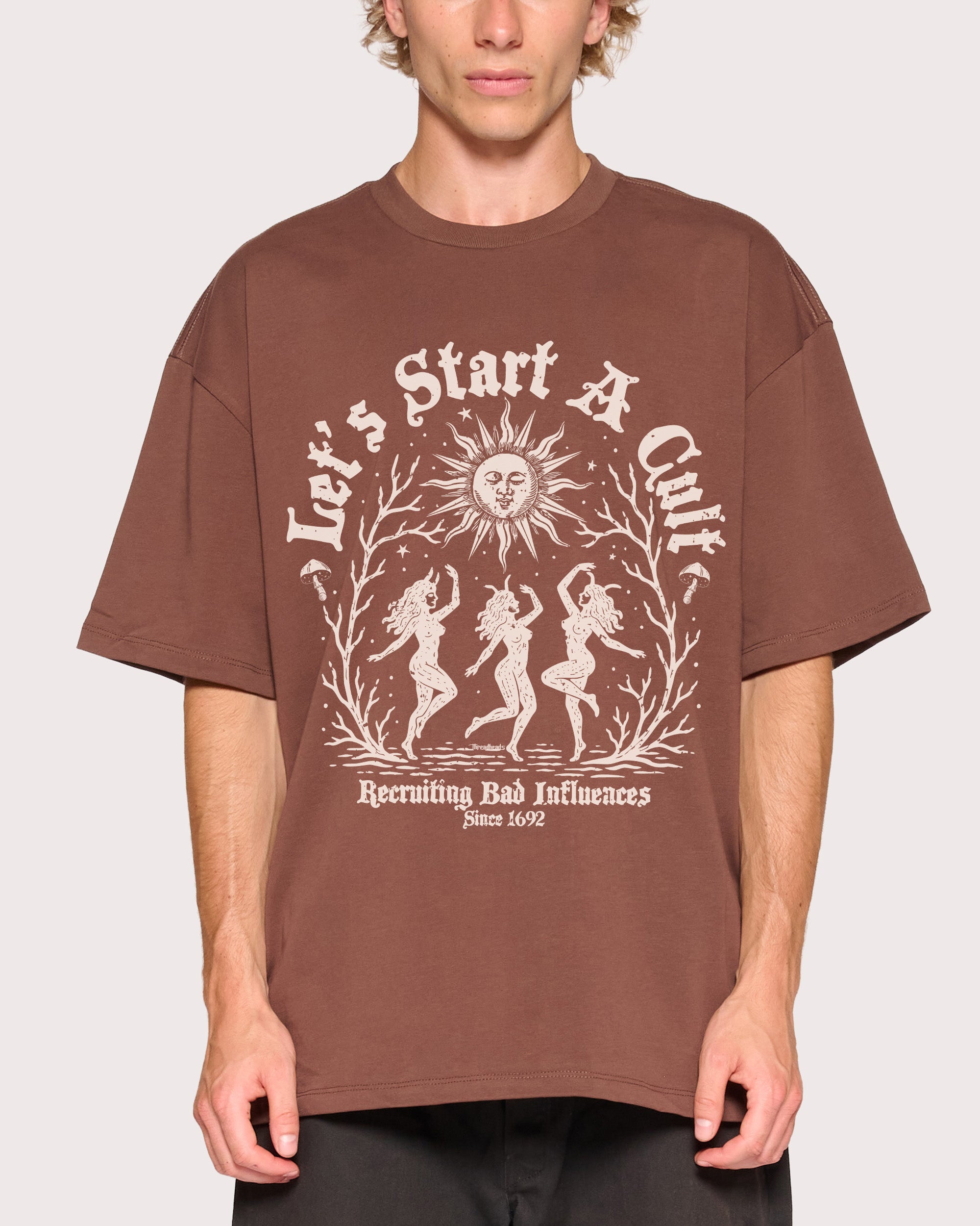 Let's Start a Cult Brown Oversized Tee