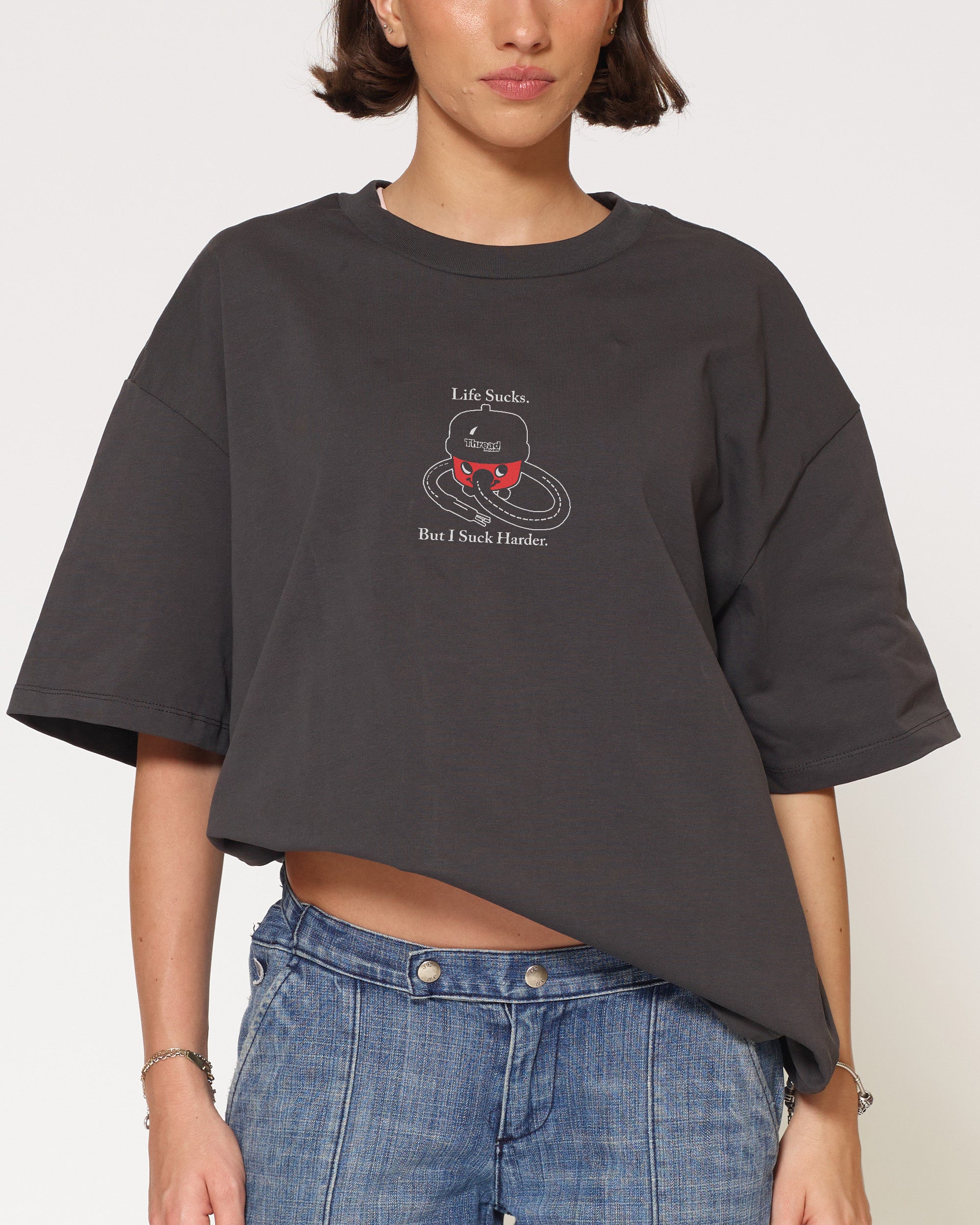 Life Sucks Charcoal Oversized Tee