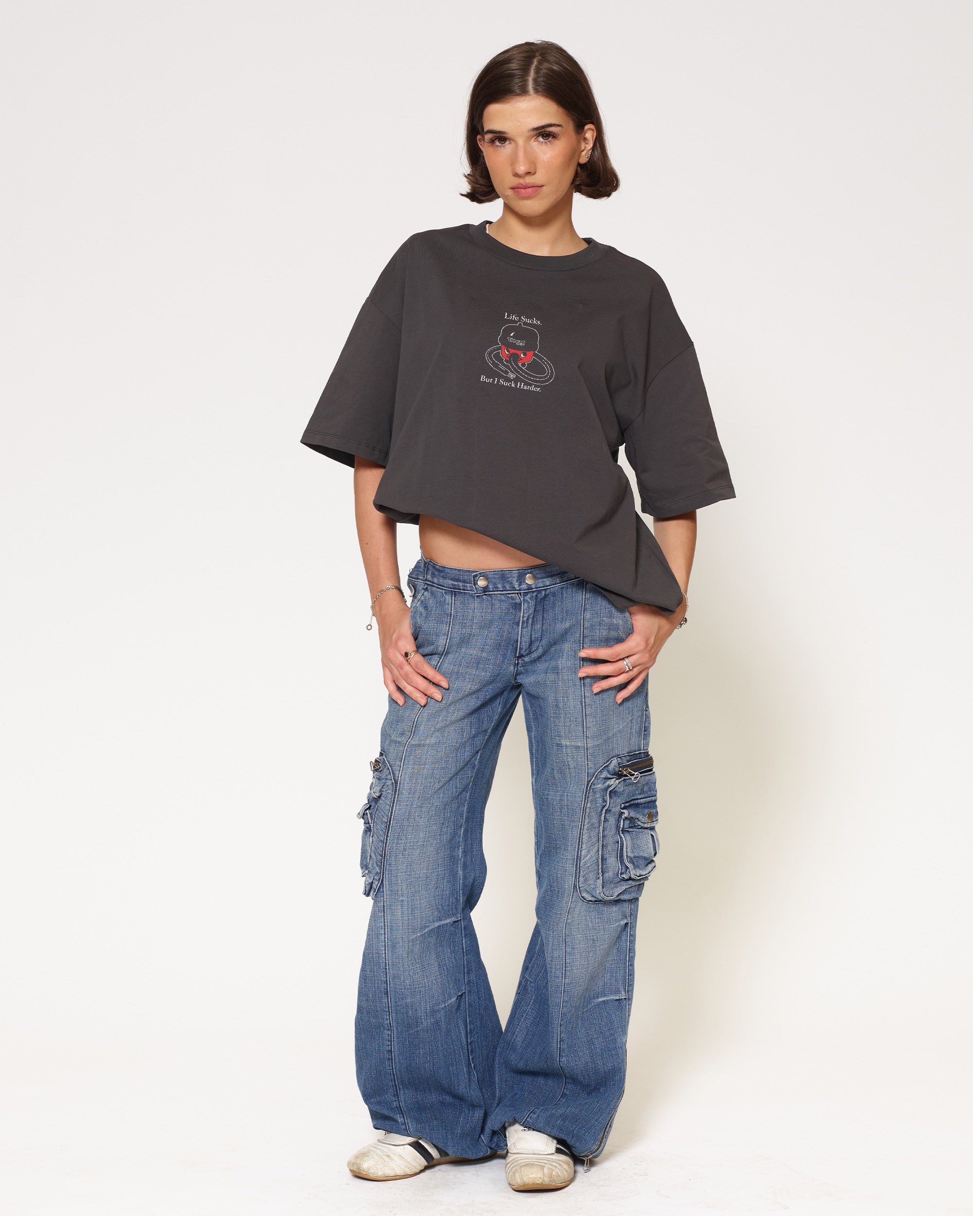 Life Sucks Charcoal Oversized Tee