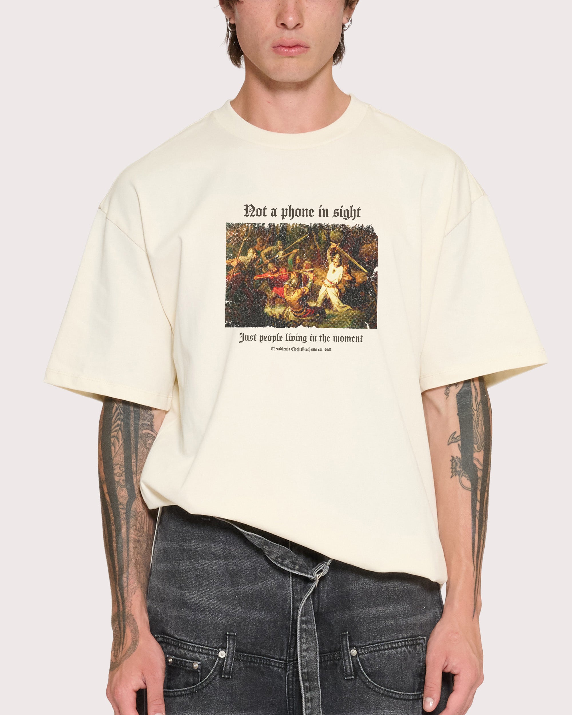 Not a Phone in Sight Natural Oversized Tee