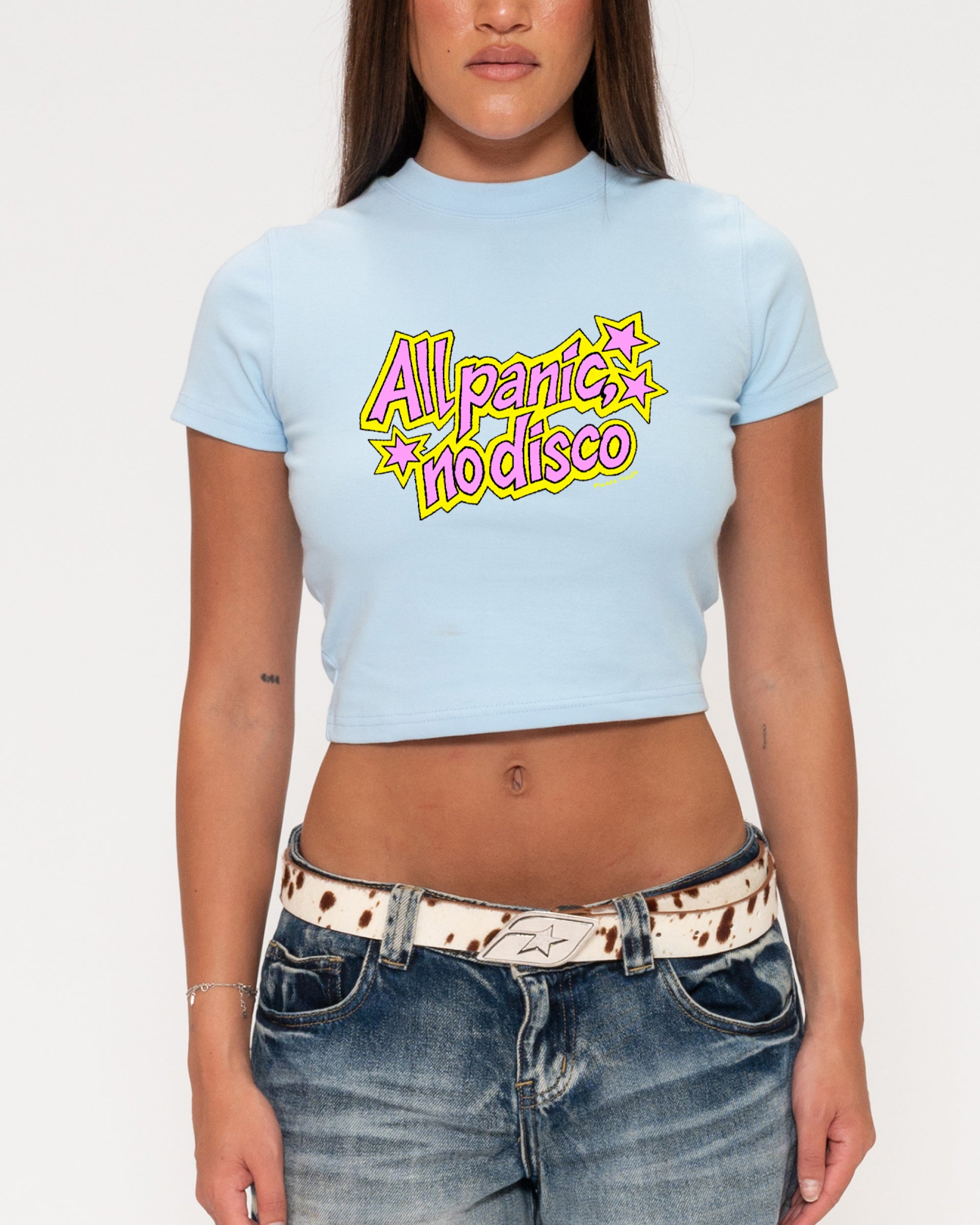 All Panic, No Disco Blue Baby Tee
