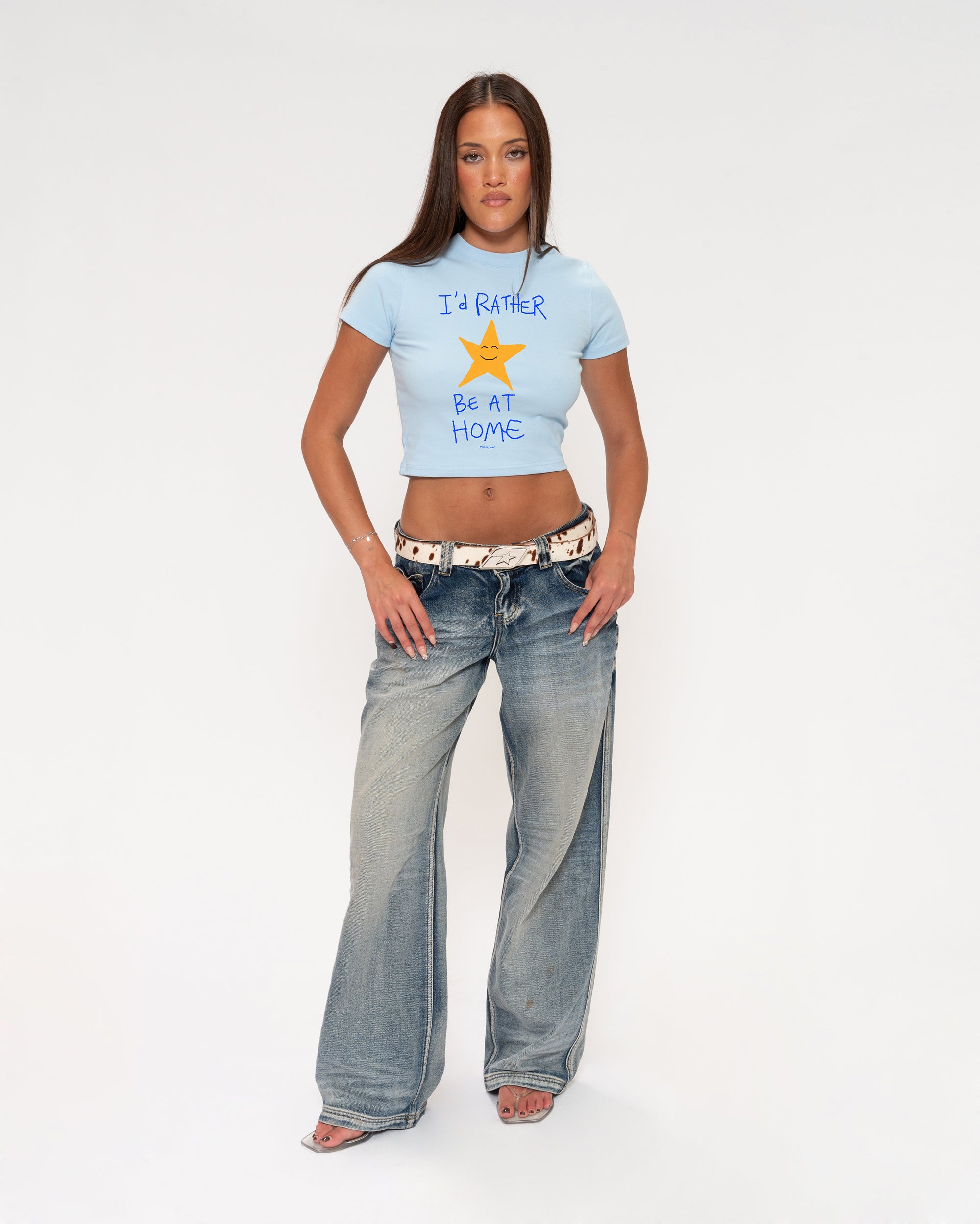 I'd Rather Be At Home Blue Baby Tee
