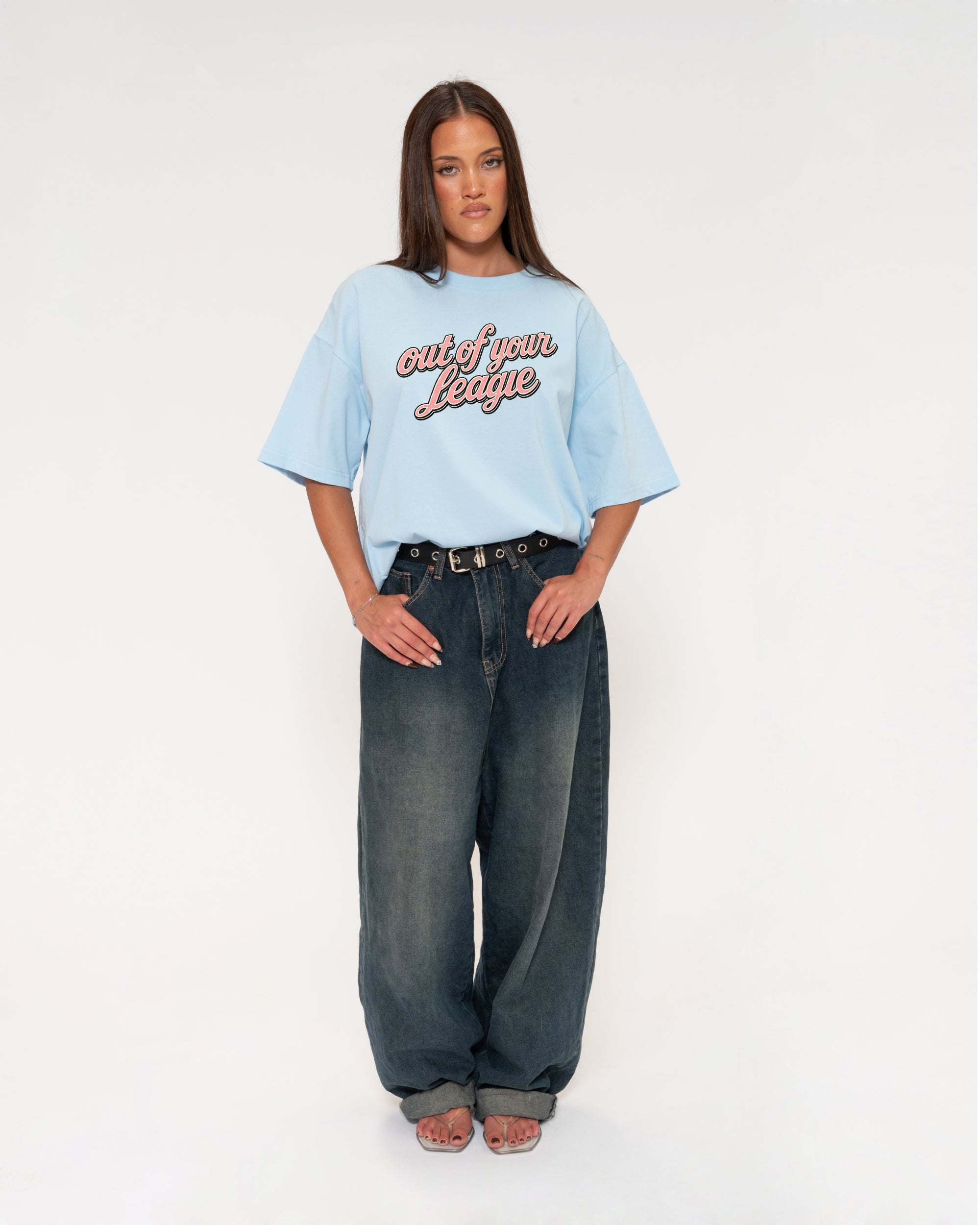 Out of Your League Blue Boxy Crop Tee