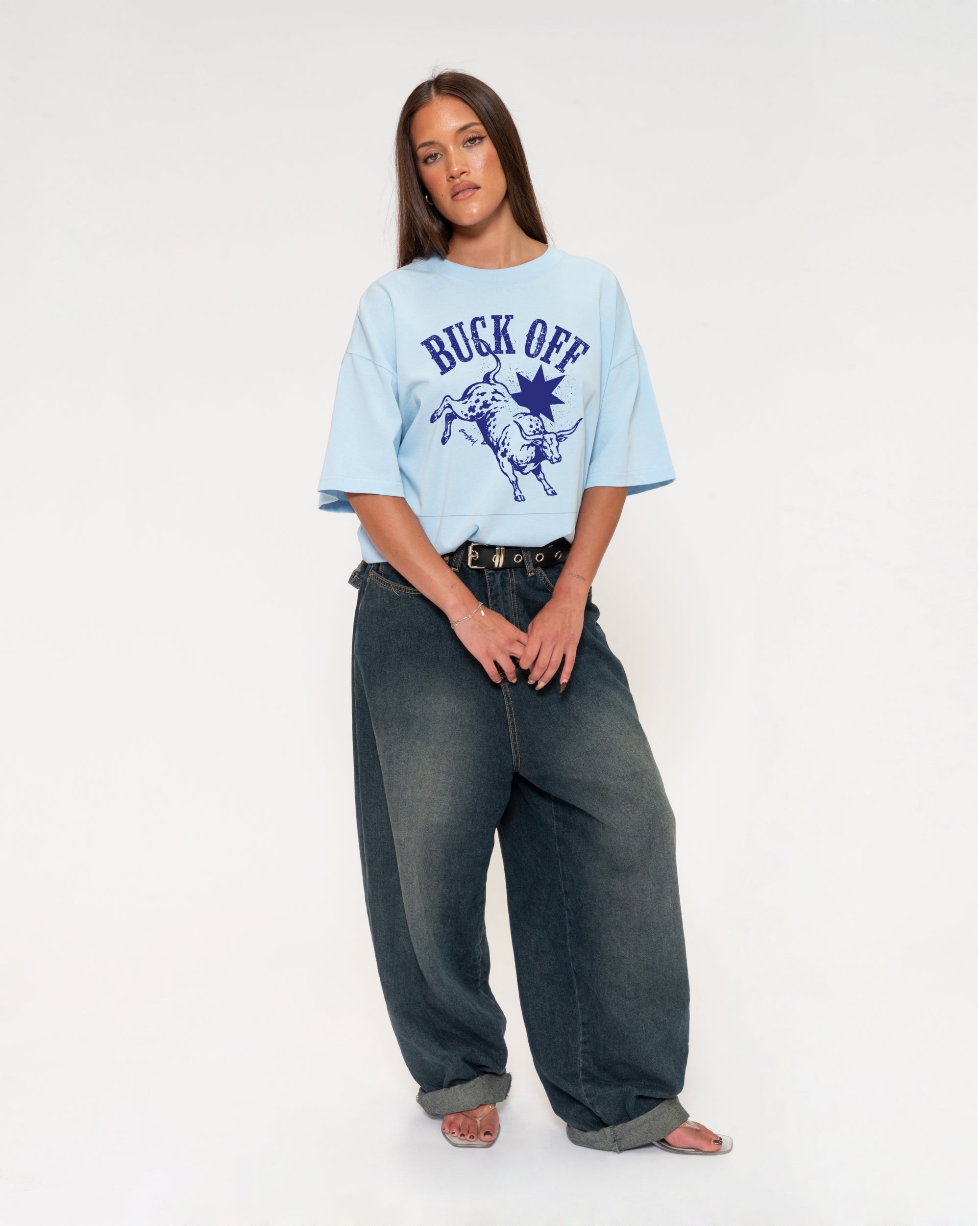 Buck Off Blue Boxy Crop Tee