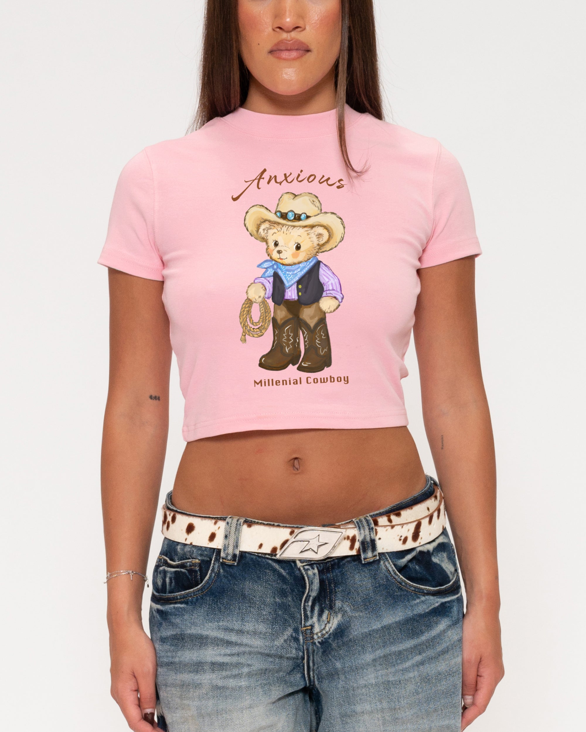 Anxious Millenial Cowboy Pink Baby Tee