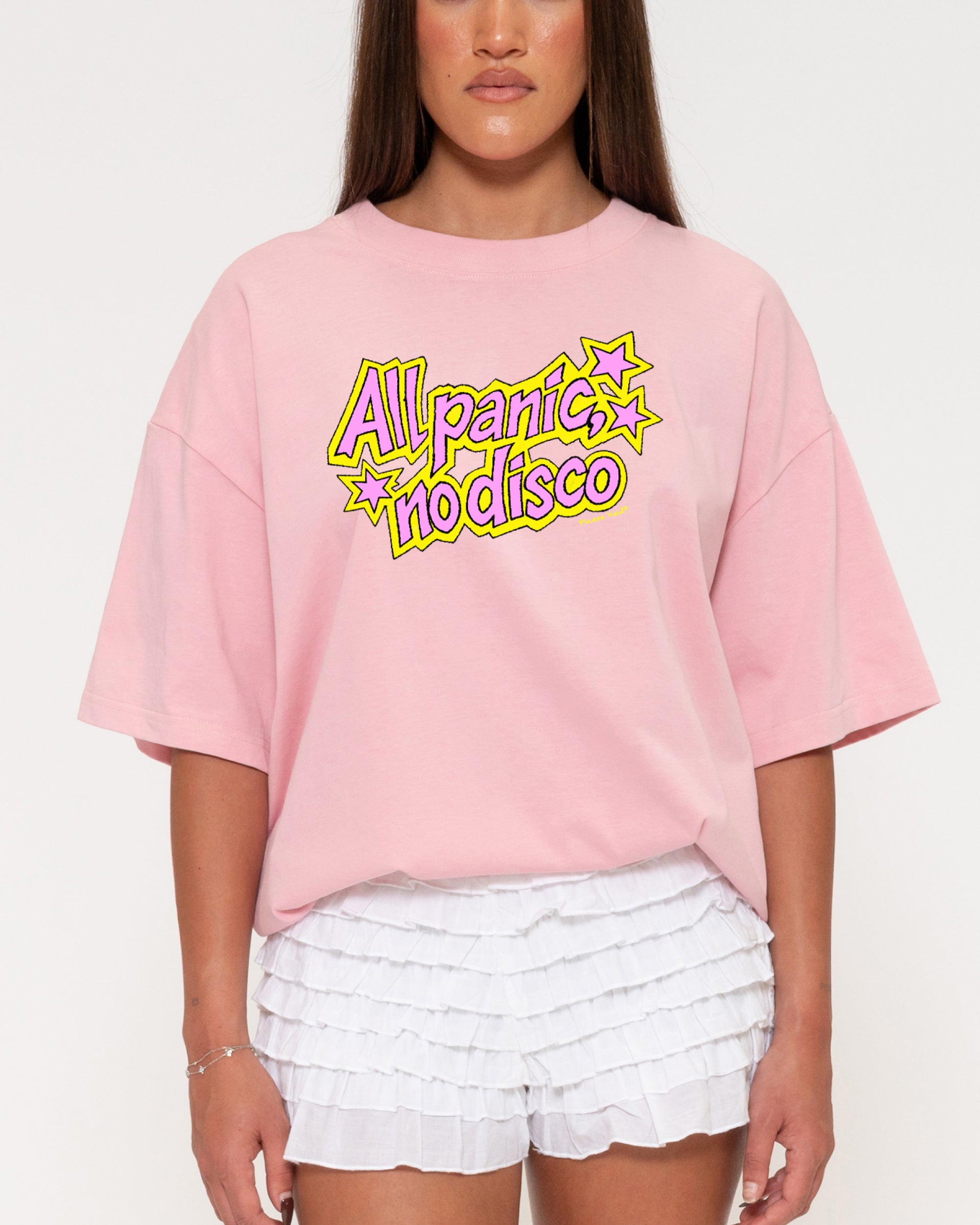 All Panic, No Disco Pink Boxy Crop Tee