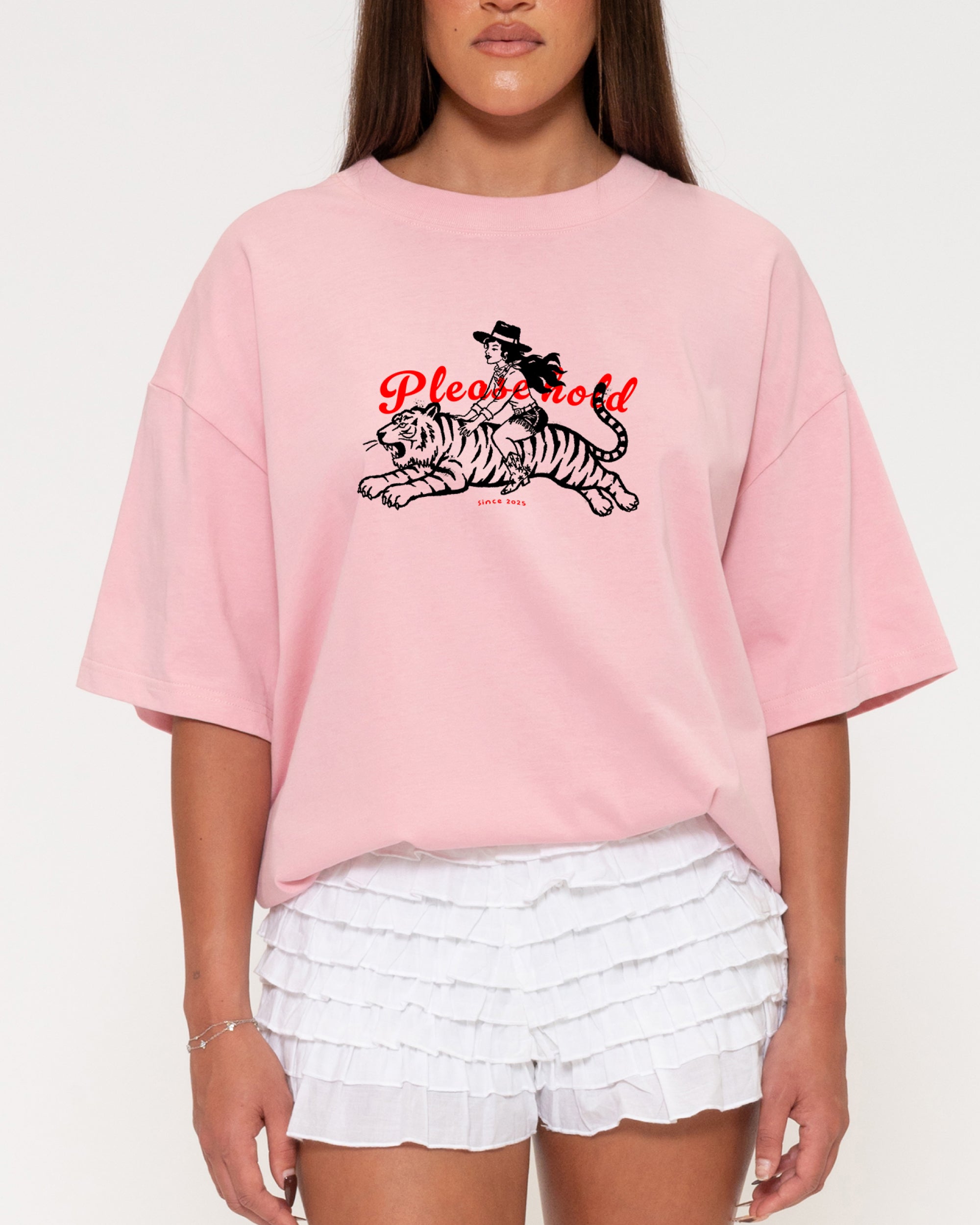 Please Hold Hell Cat Pink Boxy Crop Tee