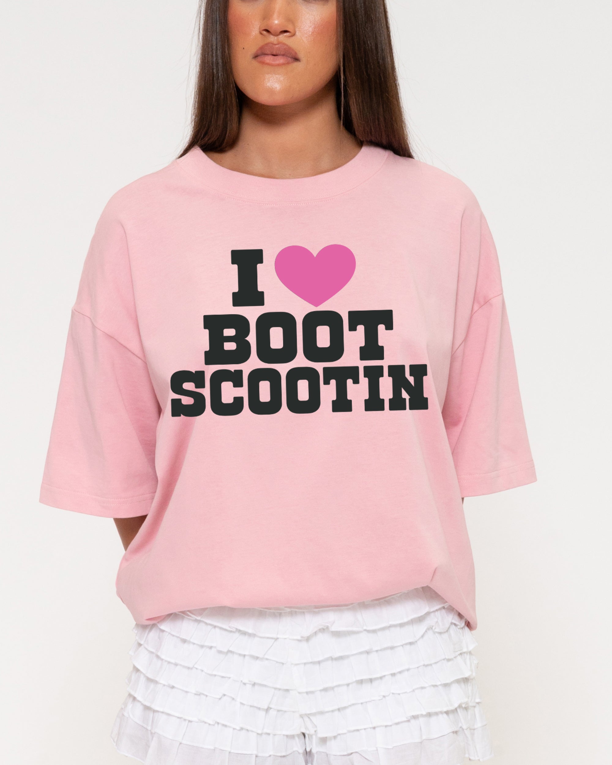 I Love Boot Scootin Pink Boxy Crop Tee