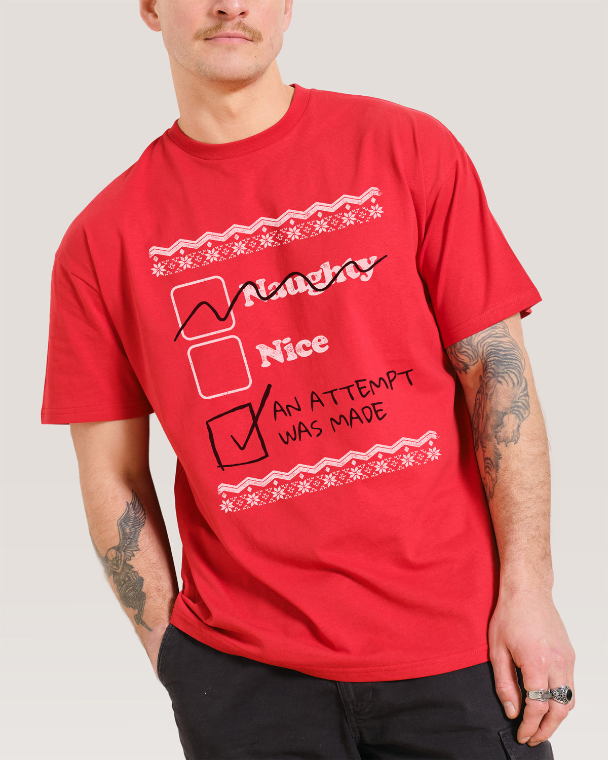 Naughty Nice an Attempt was Made T-Shirt - Red