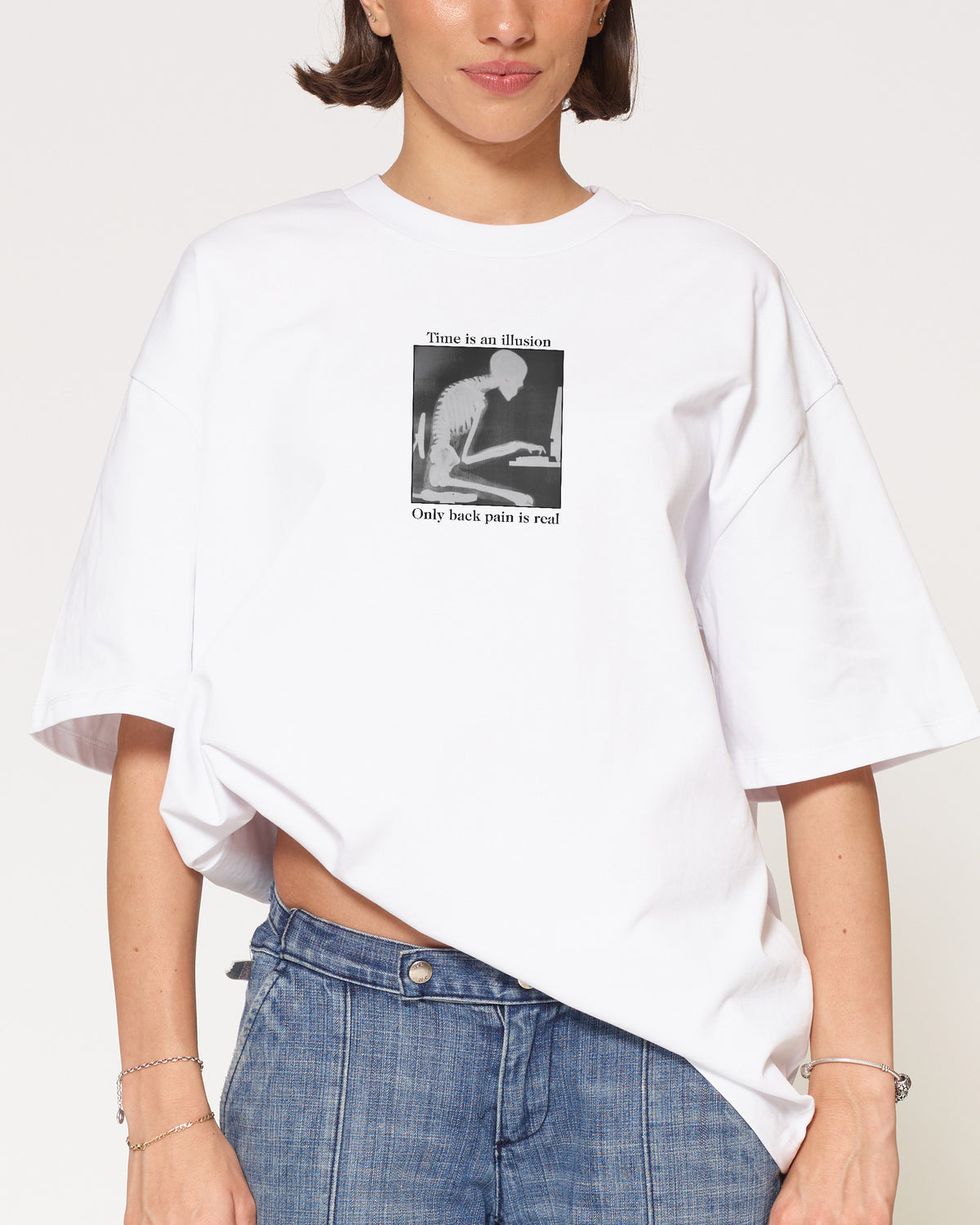 Time is an illusion White Oversized Tee