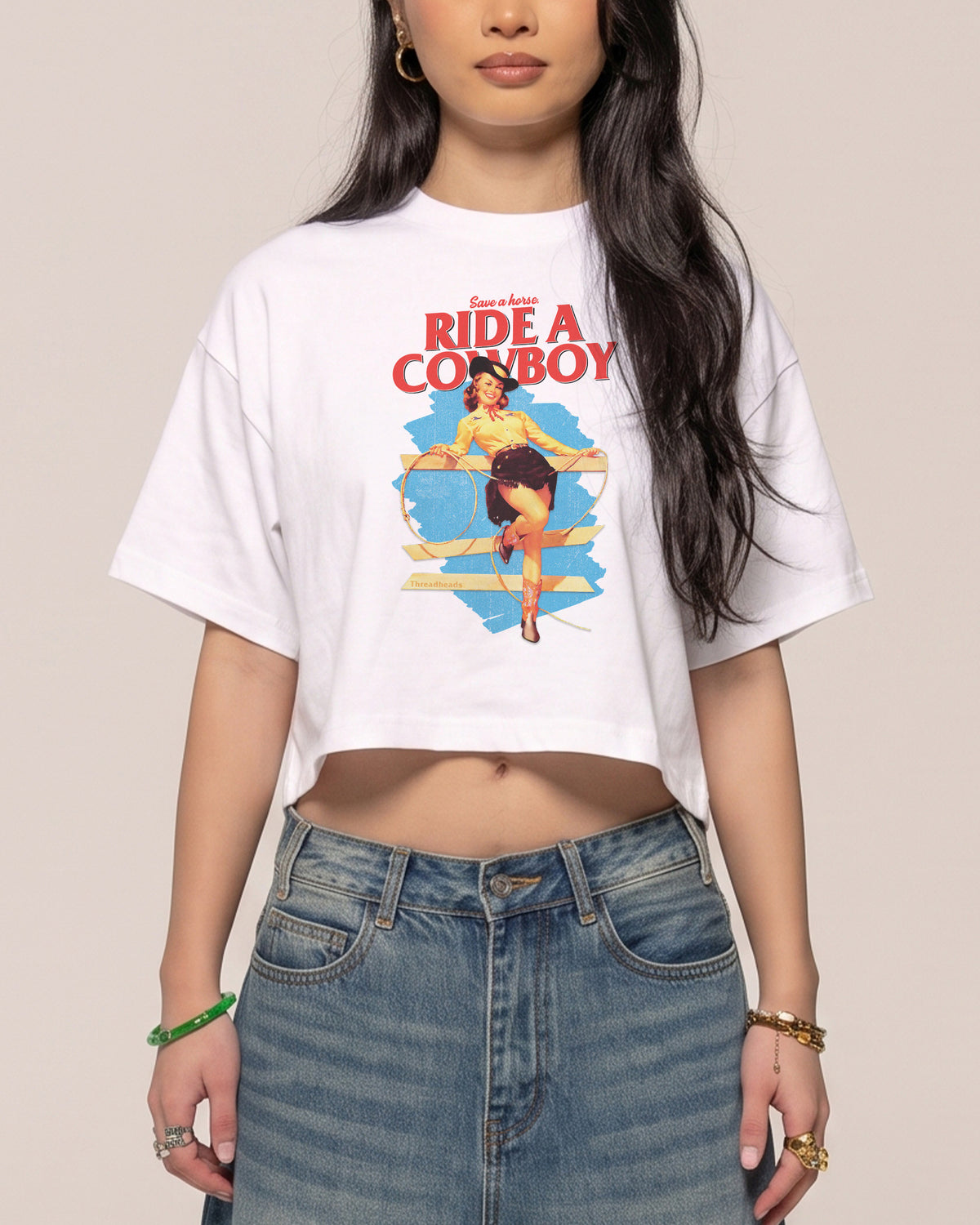 Save a Horse, Ride a Cowboy White Crop Tee