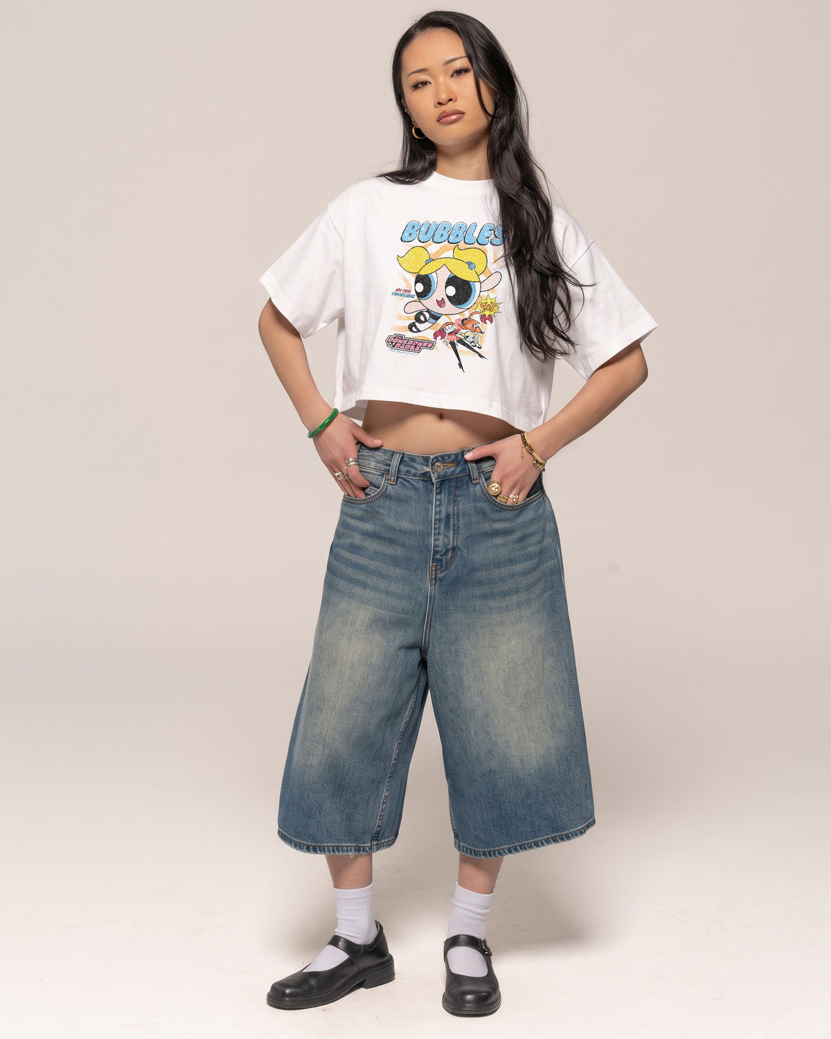 Bubbles White Crop Tee