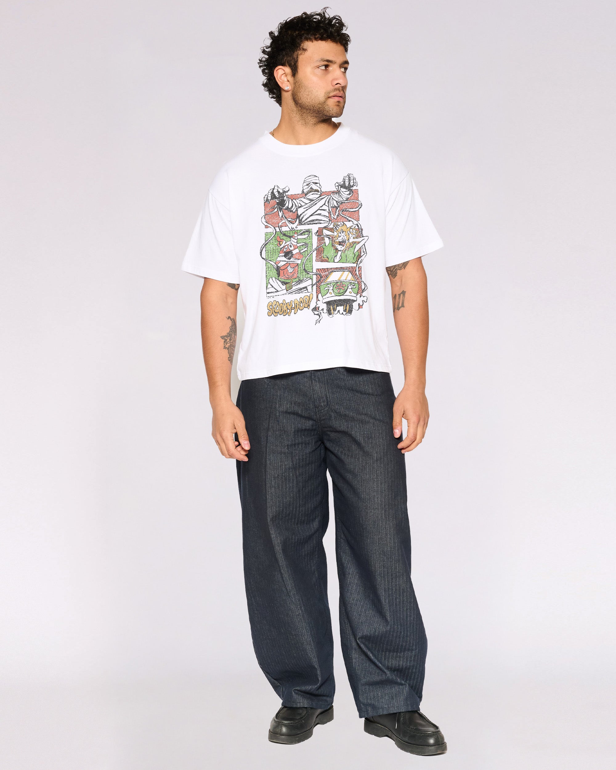 Ruh-Roh White Oversized Crop Tee