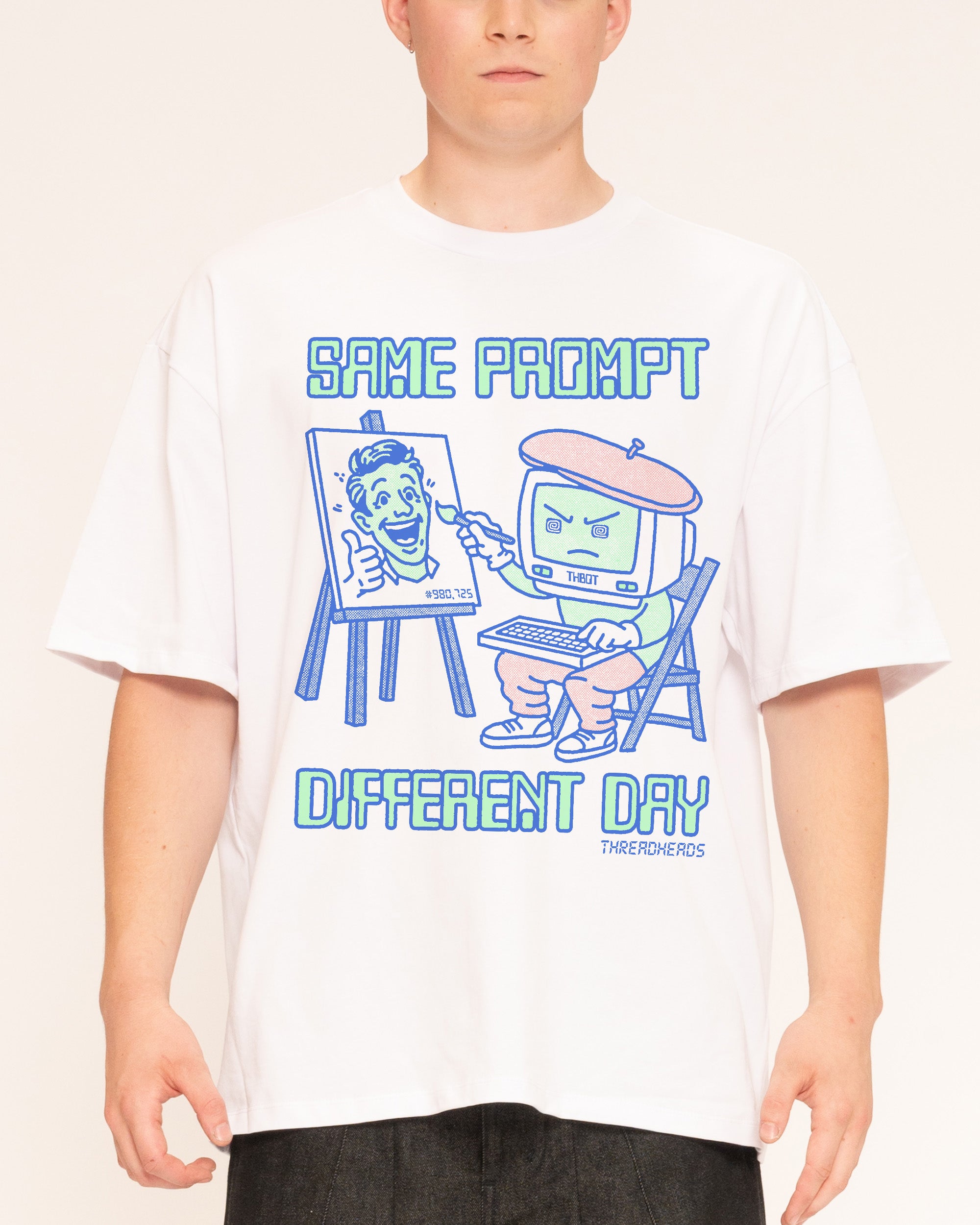 Same Prompt Different Day White Oversized Tee