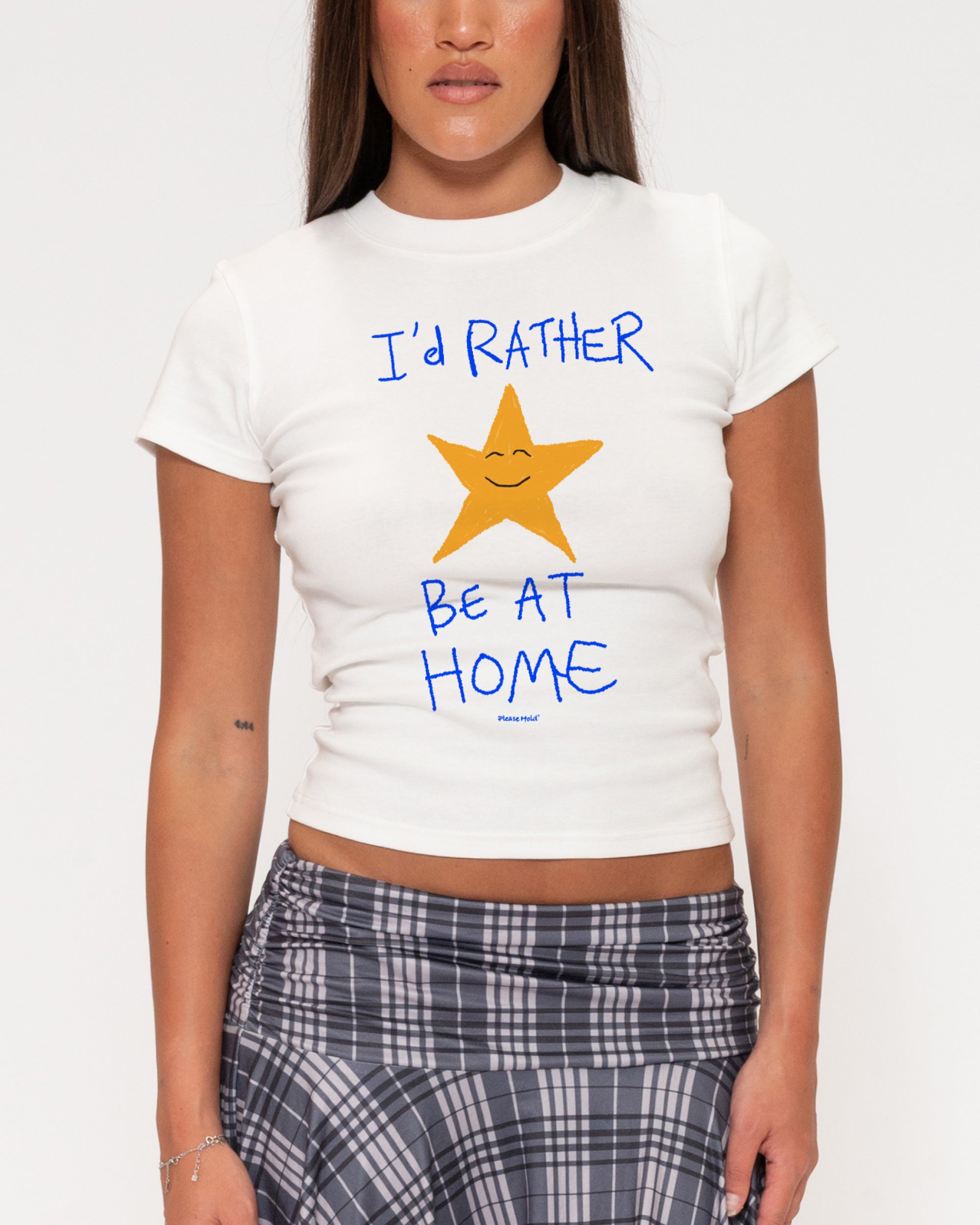 I'd Rather Be At Home White Longline Baby Tee