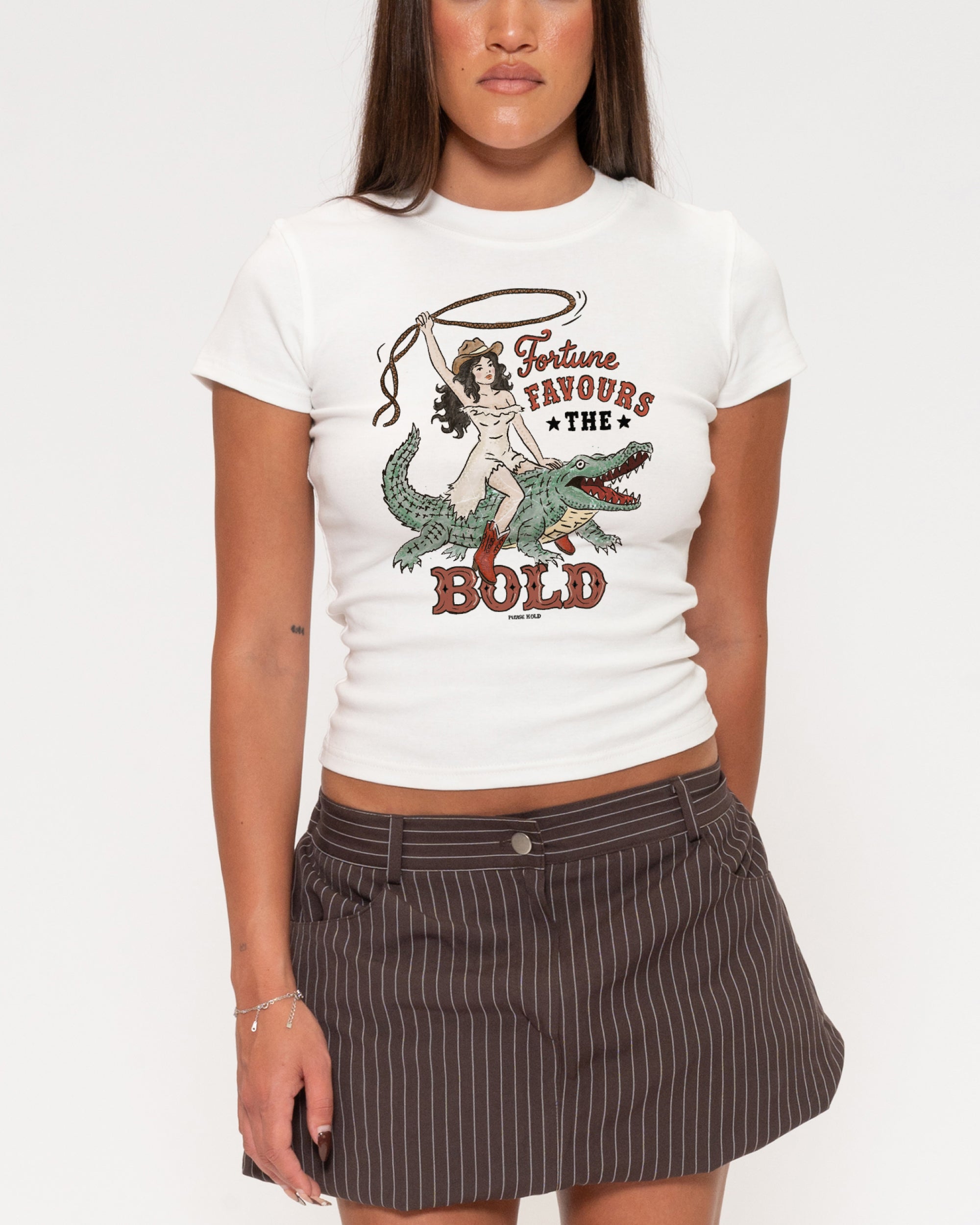 Fortune Favours The Bold White Longline Baby Tee
