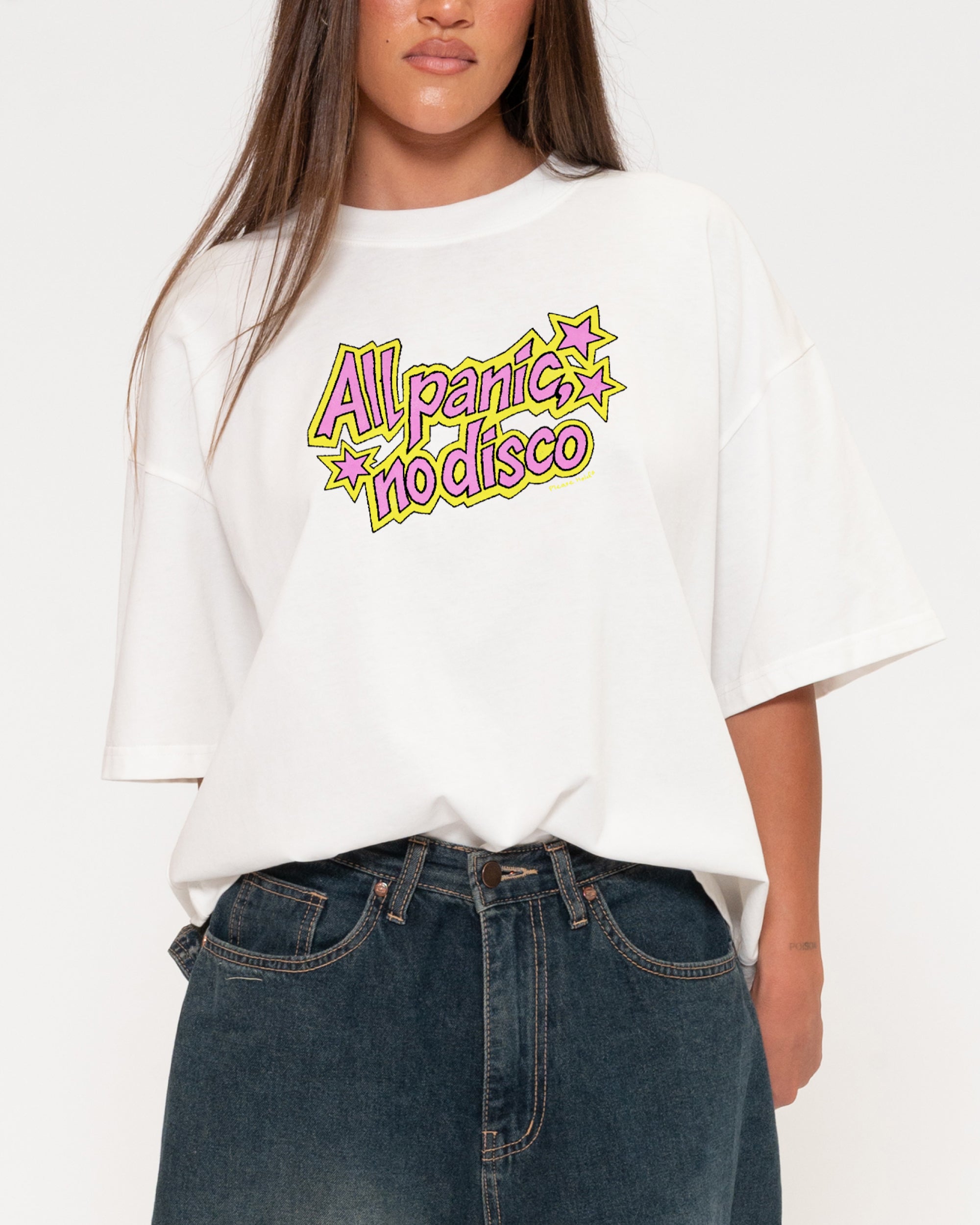 All Panic, No Disco White Boxy Crop Tee
