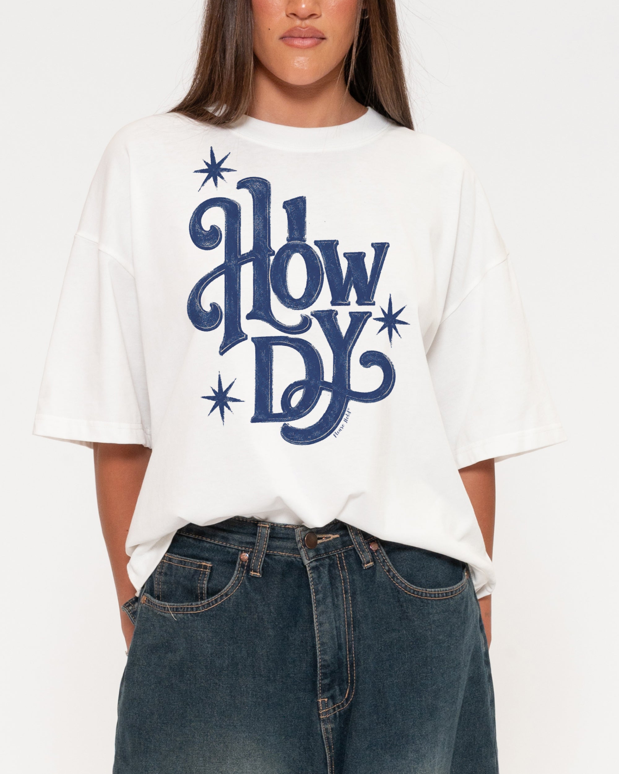 Howdy White Boxy Crop Tee