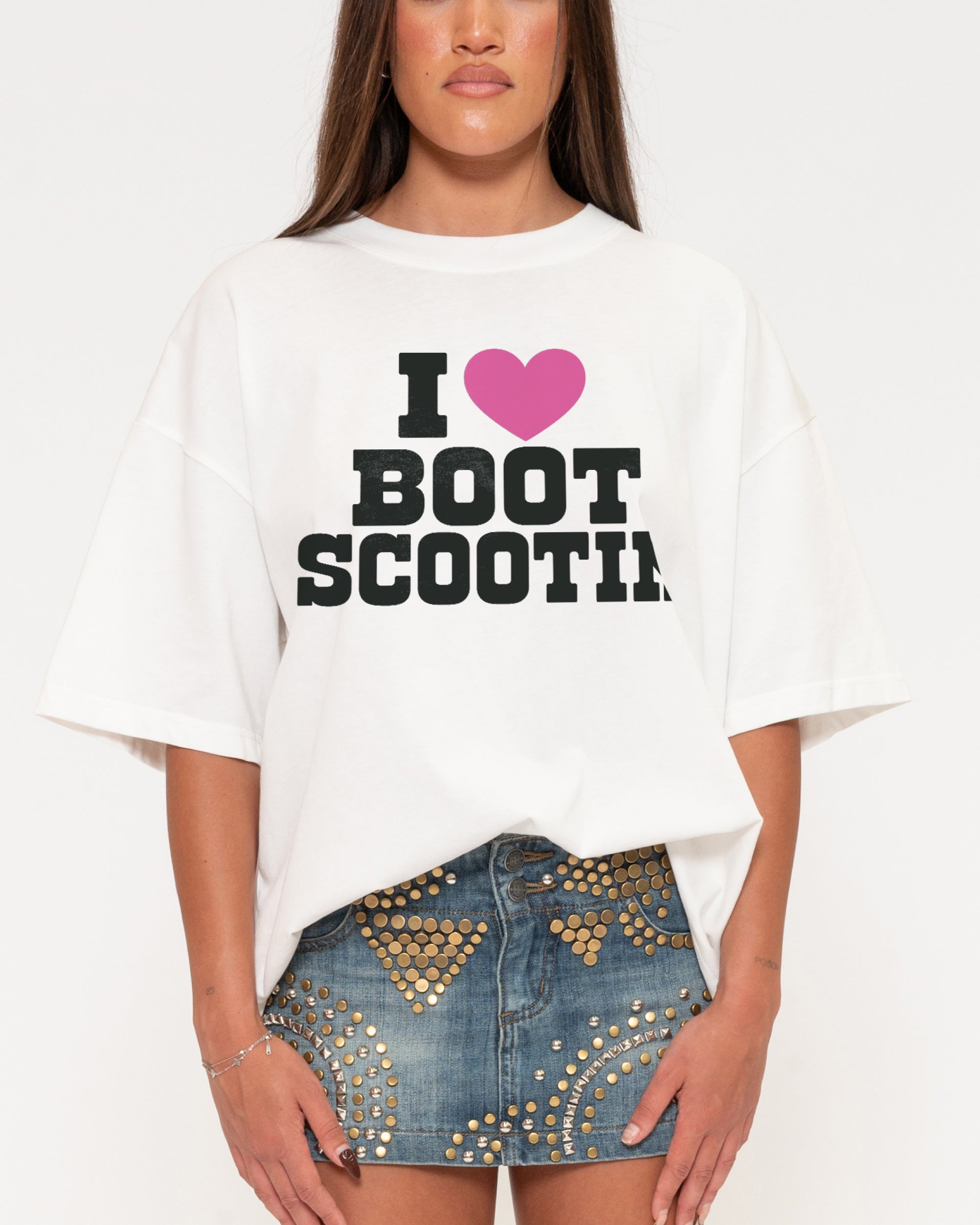 I Love Boot Scootin White Boxy Crop Tee