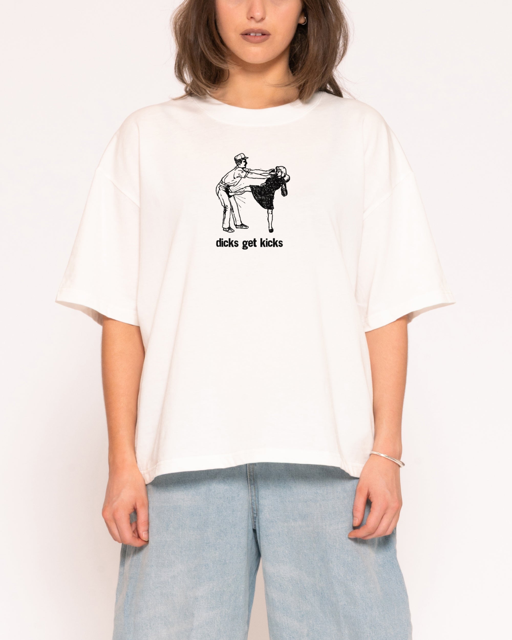 Dicks Get Kicks White Boxy Crop Tee