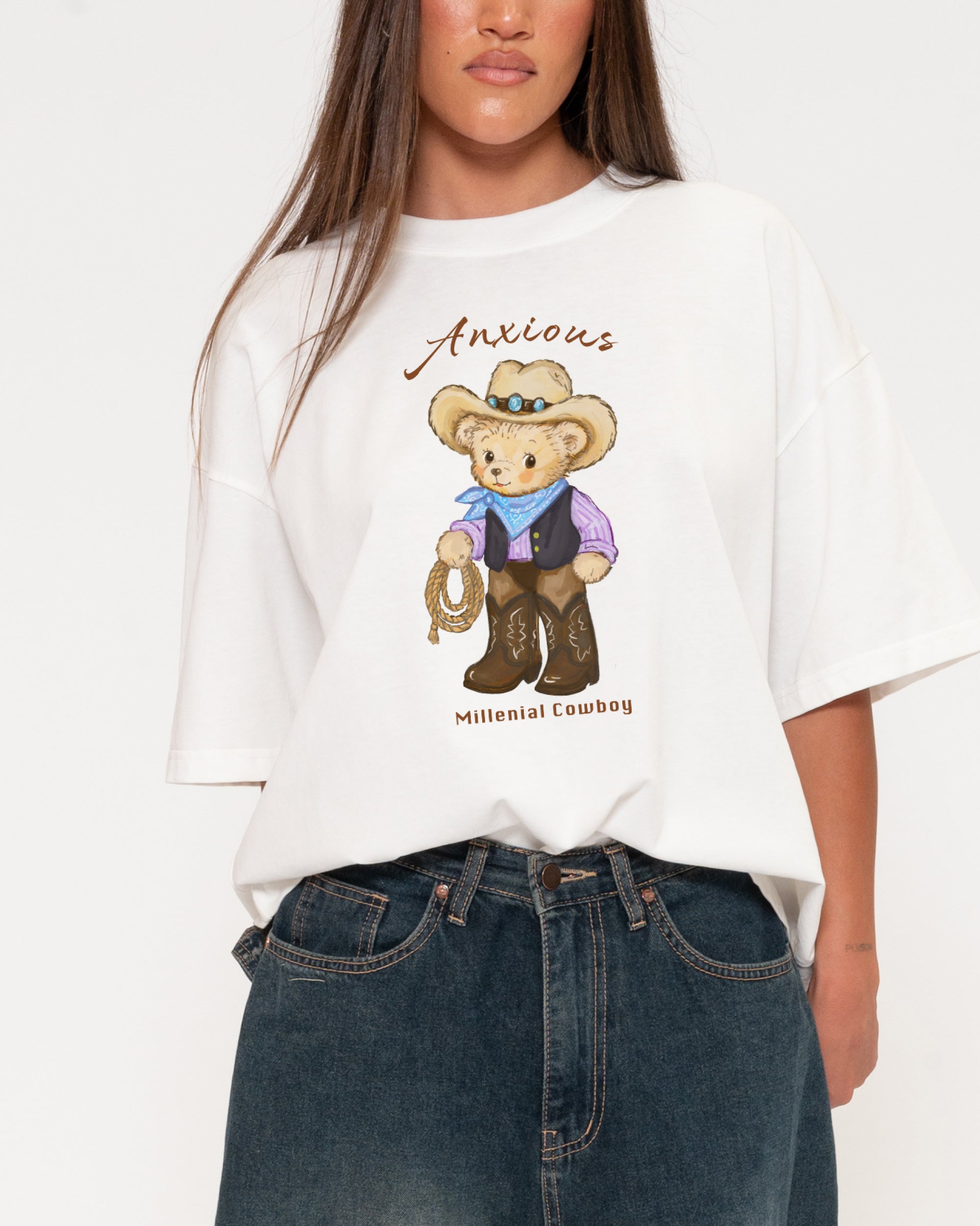 Anxious Millenial Cowboy White Boxy Tee