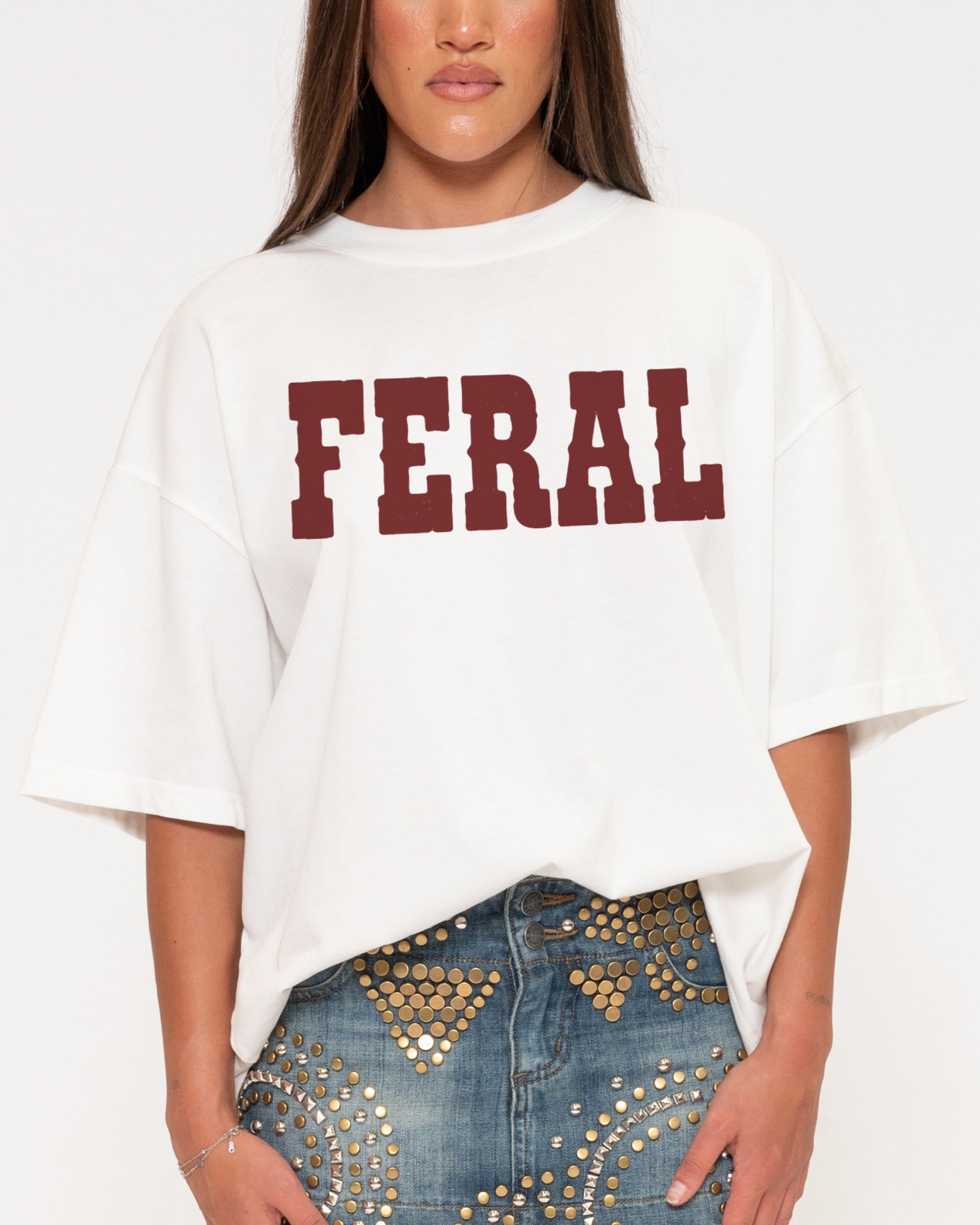 Feral White Boxy Crop Tee