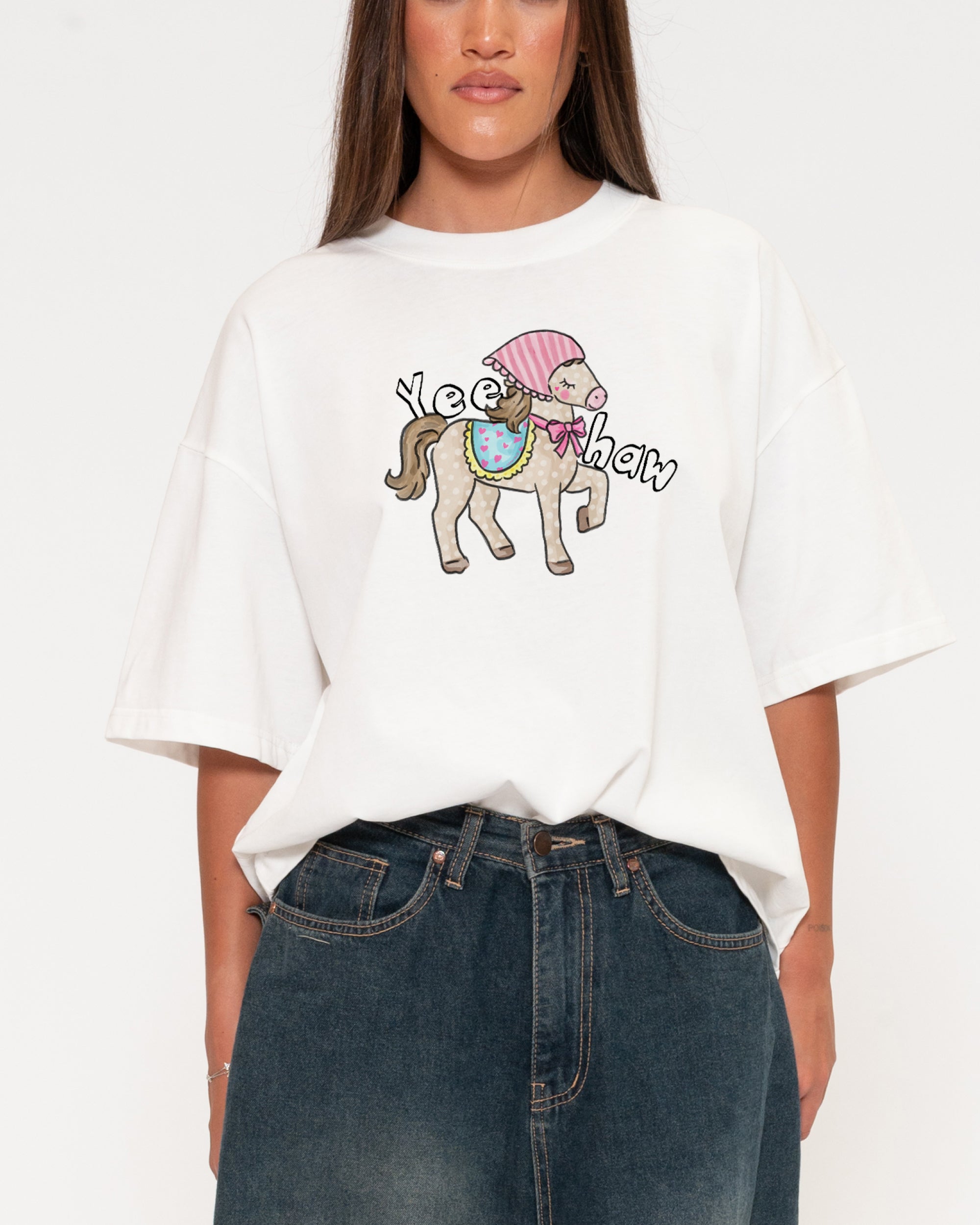 Yeehaw White Boxy Crop Tee