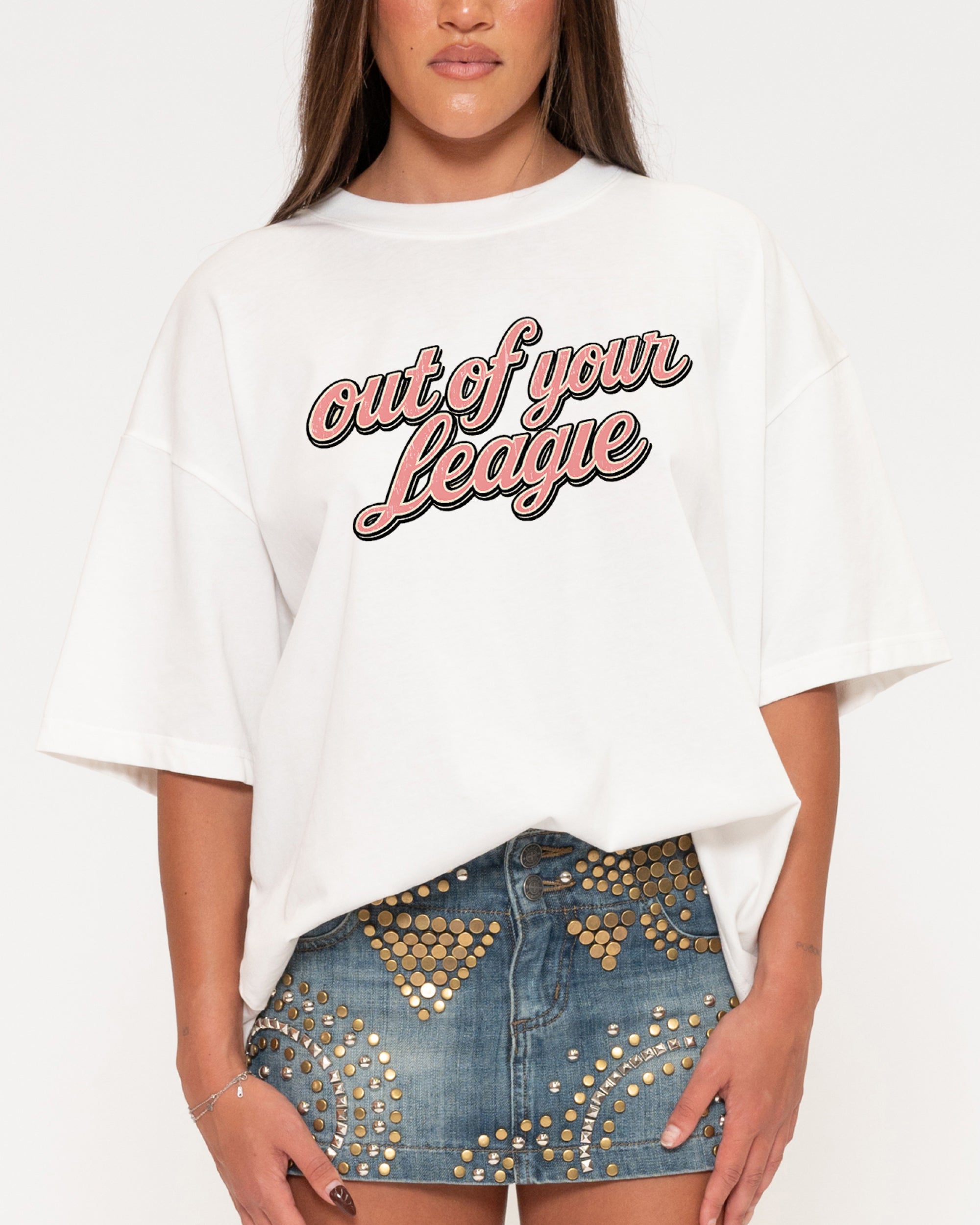 Out of Your League White Boxy Crop Tee
