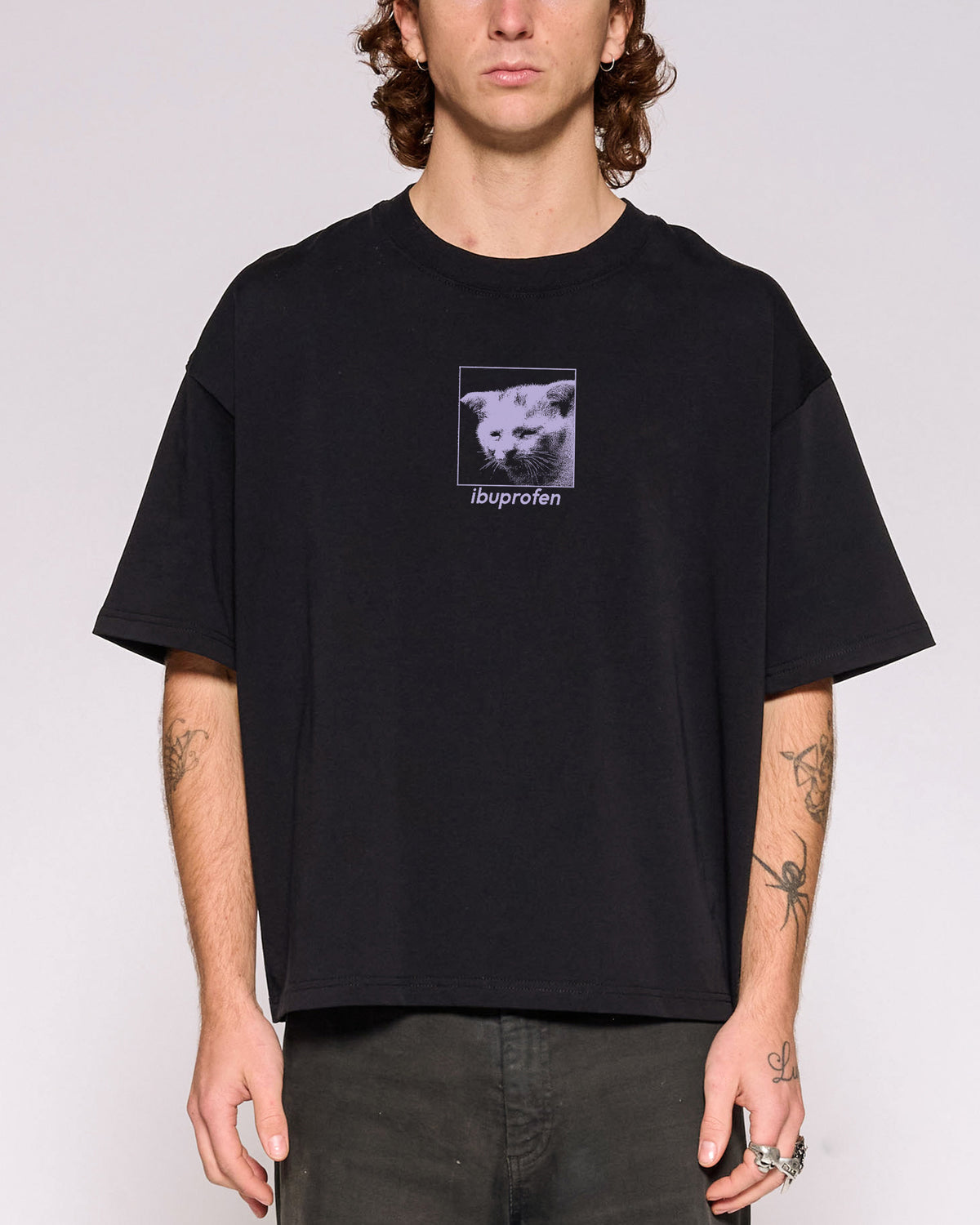 Ibuprofen Black Oversized Crop Tee Close-Up