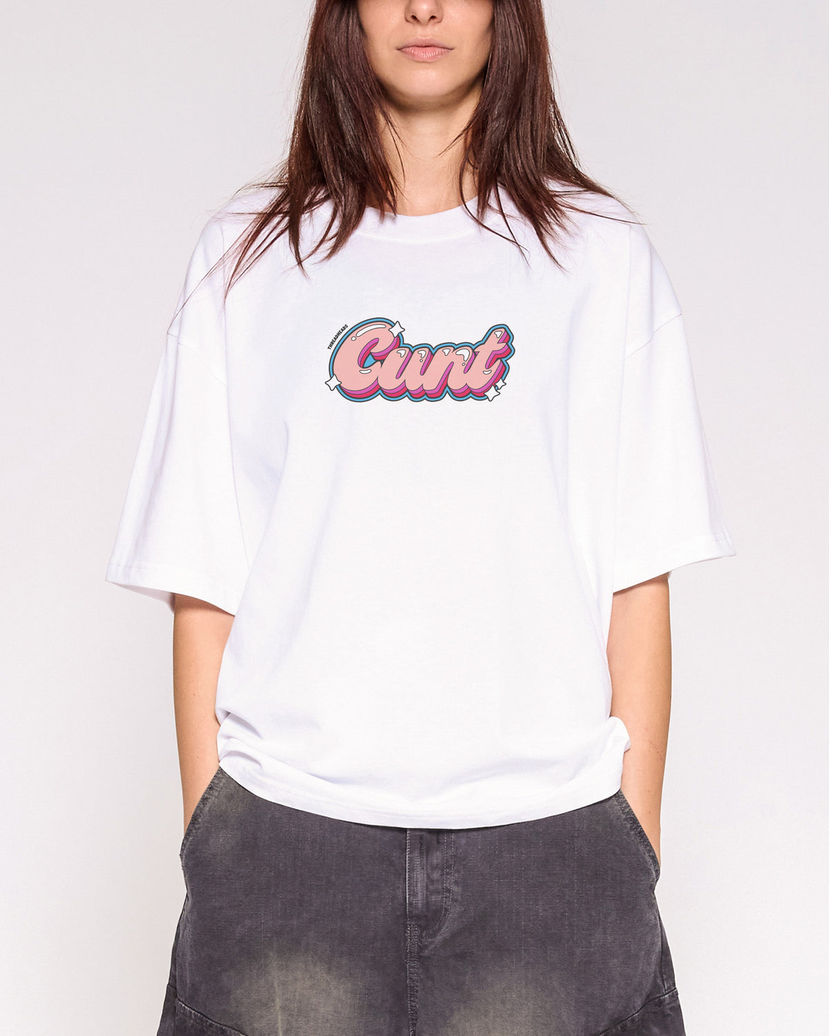 Cunt White Oversized Crop Tee Close-Up