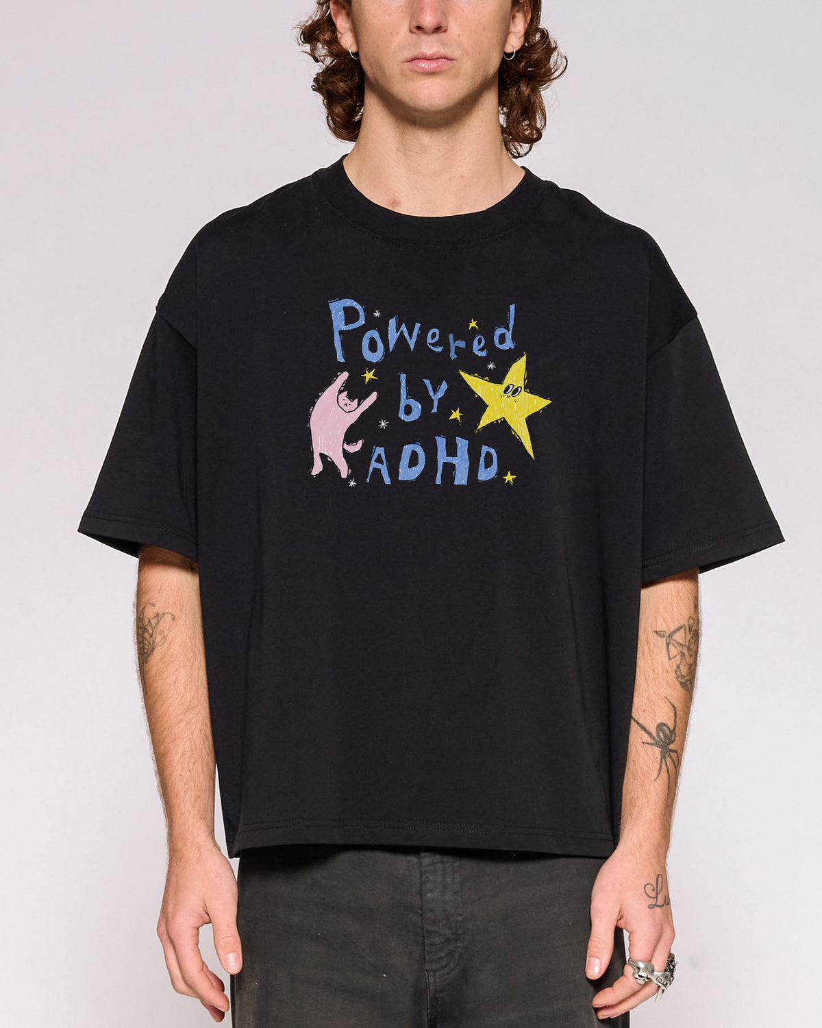 Powered by ADHD Black Oversized Crop Tee Close-Up
