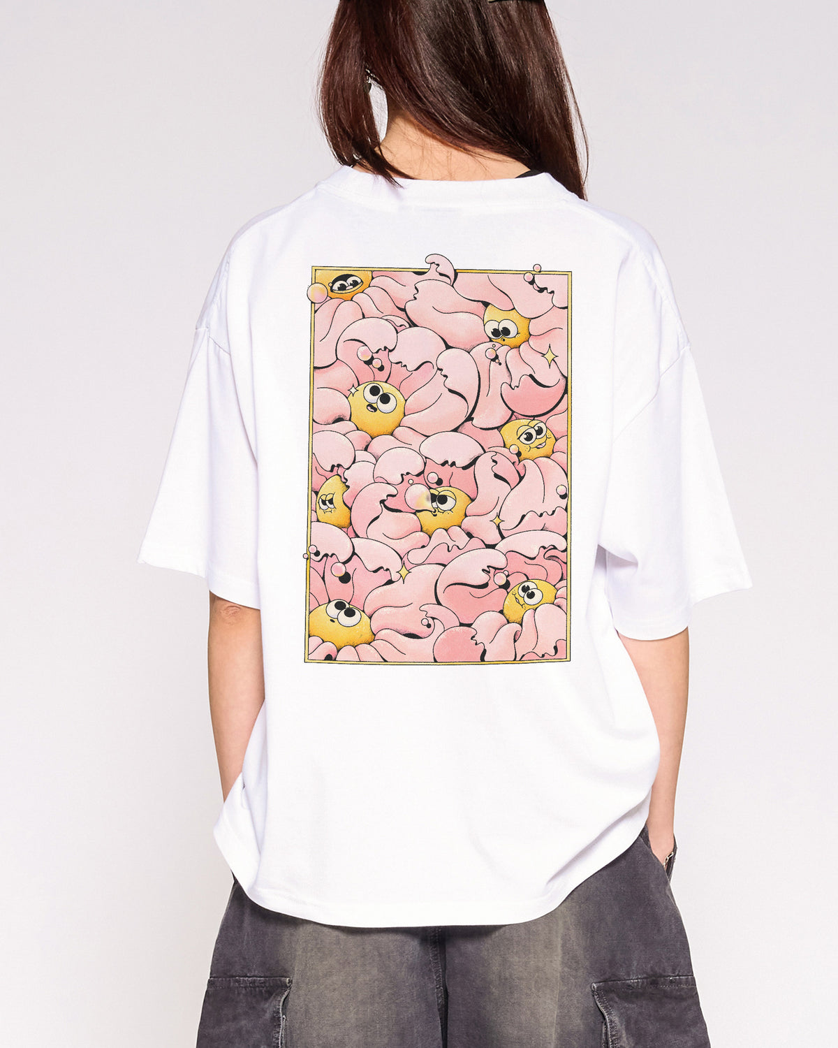 Bubble Blossom White Oversized Crop Tee Back-Close-Up