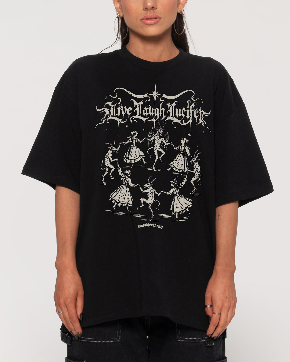 Life Live Laugh Lucifer Black Oversized Tee