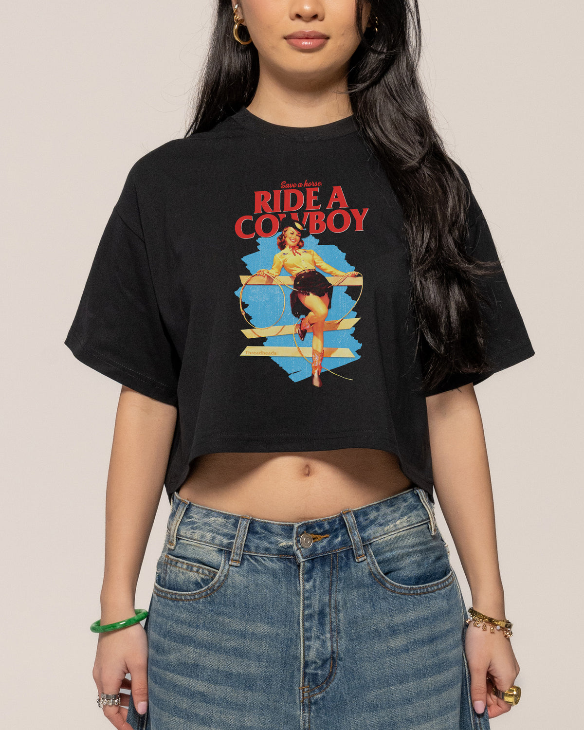 Save a Horse, Ride a Cowboy Black Crop Tee